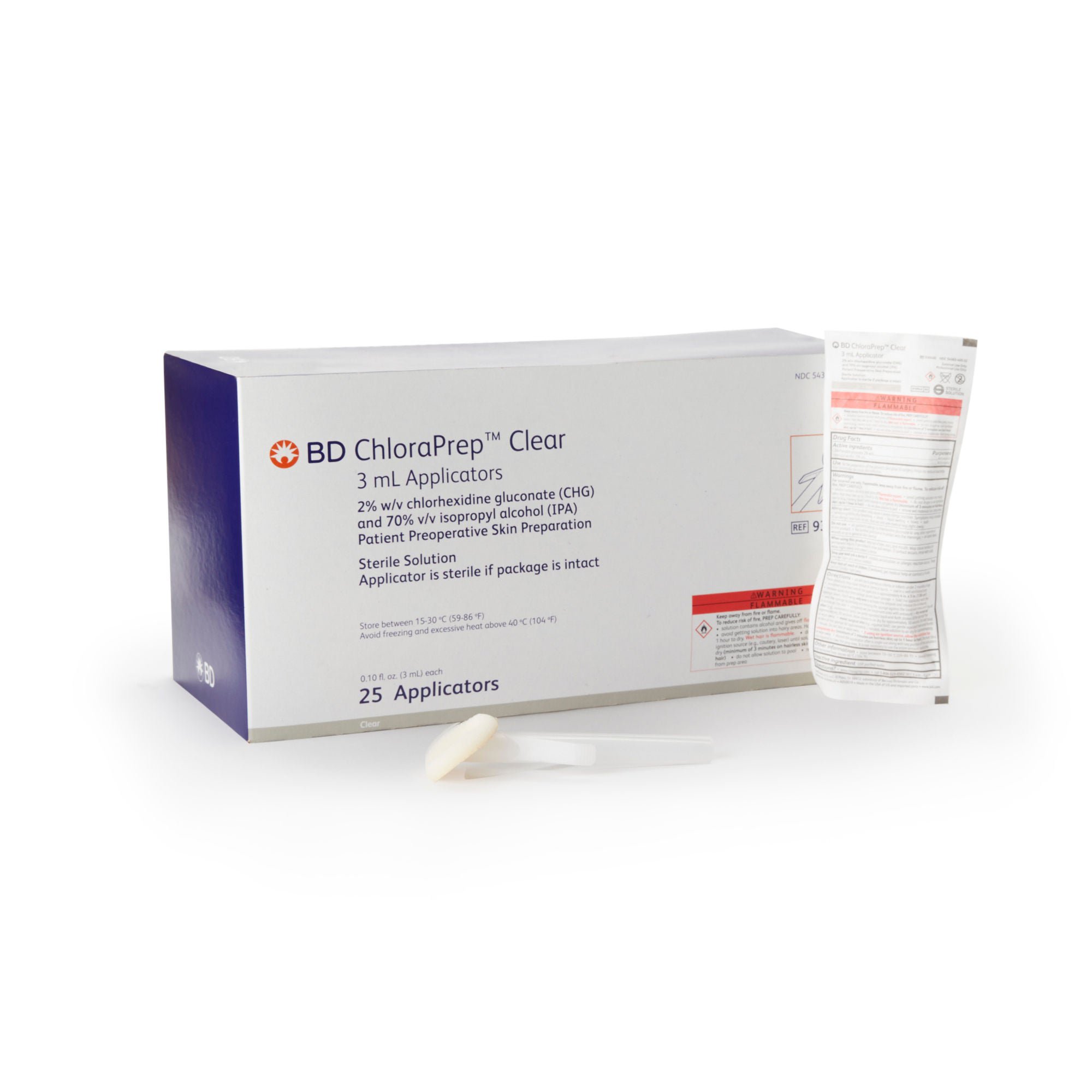BD - 930400 Skin Prep Solution ChloraPrep™ Clear 3 mL Foam Applicator 2% / 70% Strength CHG (Chlorhexidine Gluconate) / Isopropyl Alcohol Sterile