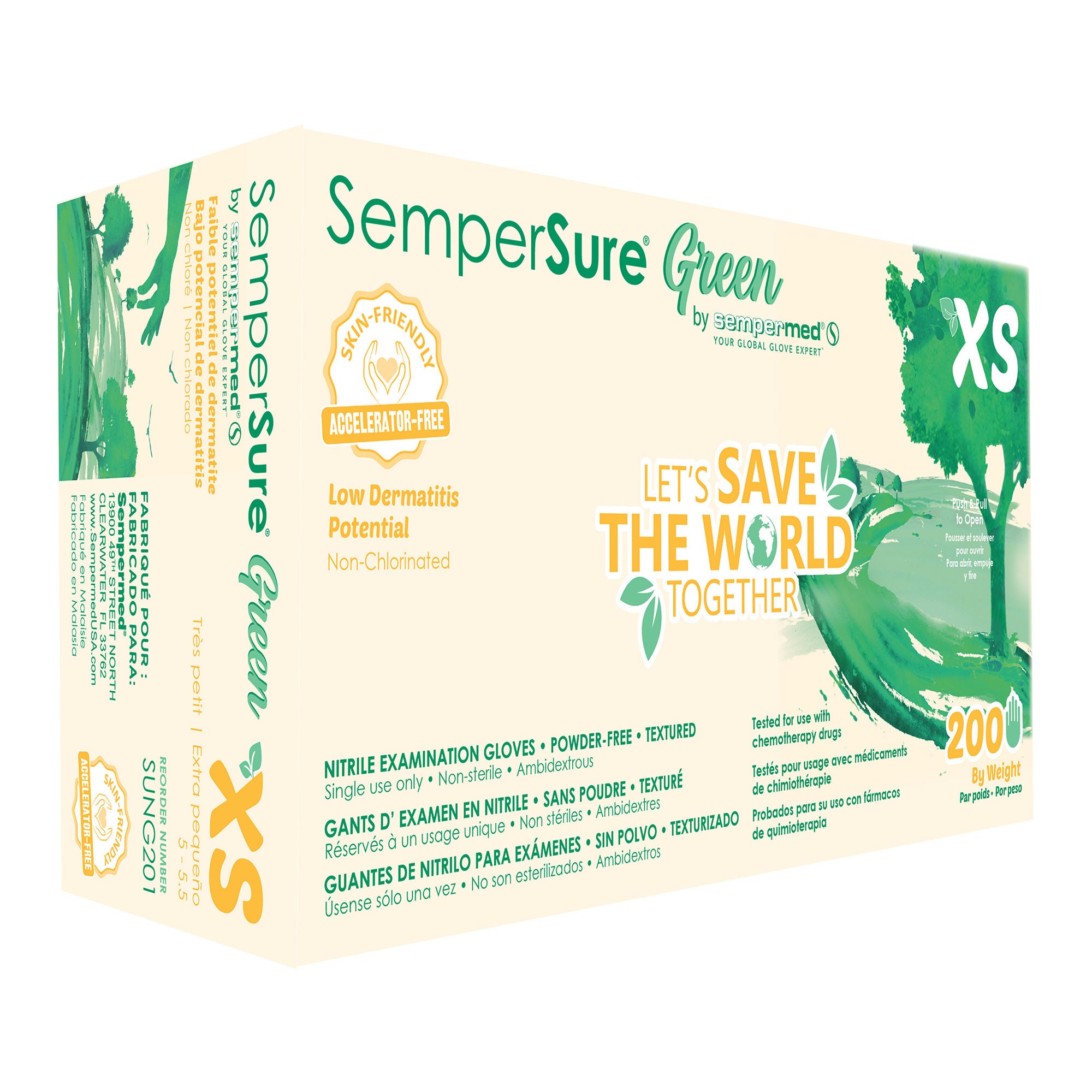 Harps USA Inc - SUNG201 Exam Glove SemperSure™ X-Small 200 per Box NonSterile Nitrile Standard Cuff Length Textured Fingertips Green Chemo Tested