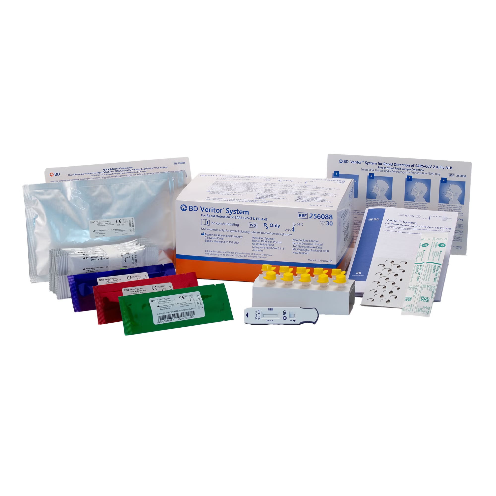 BD - 256088 Respiratory Test Kit BD Veritor™ System SARS-CoV-2 / Influenza A + B 30 Tests CLIA Waived