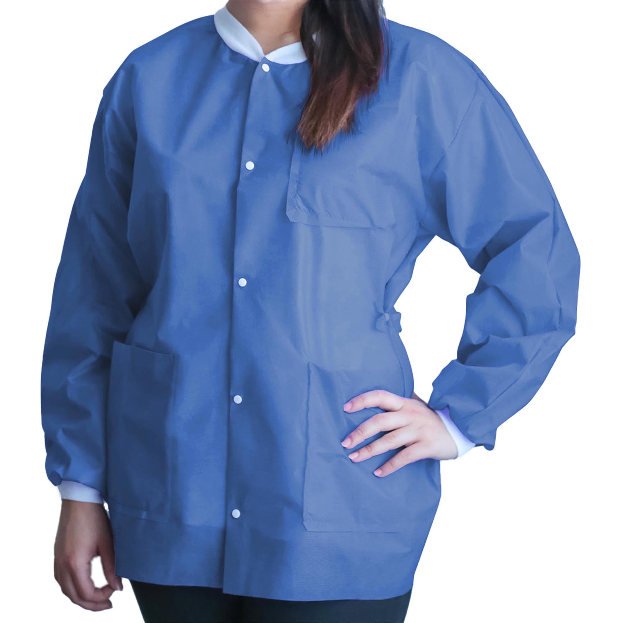 Dukal - UGJ-6513-L Lab Jacket FitMe™ Medical Blue Large Hip Length 3-Layer SMS Disposable