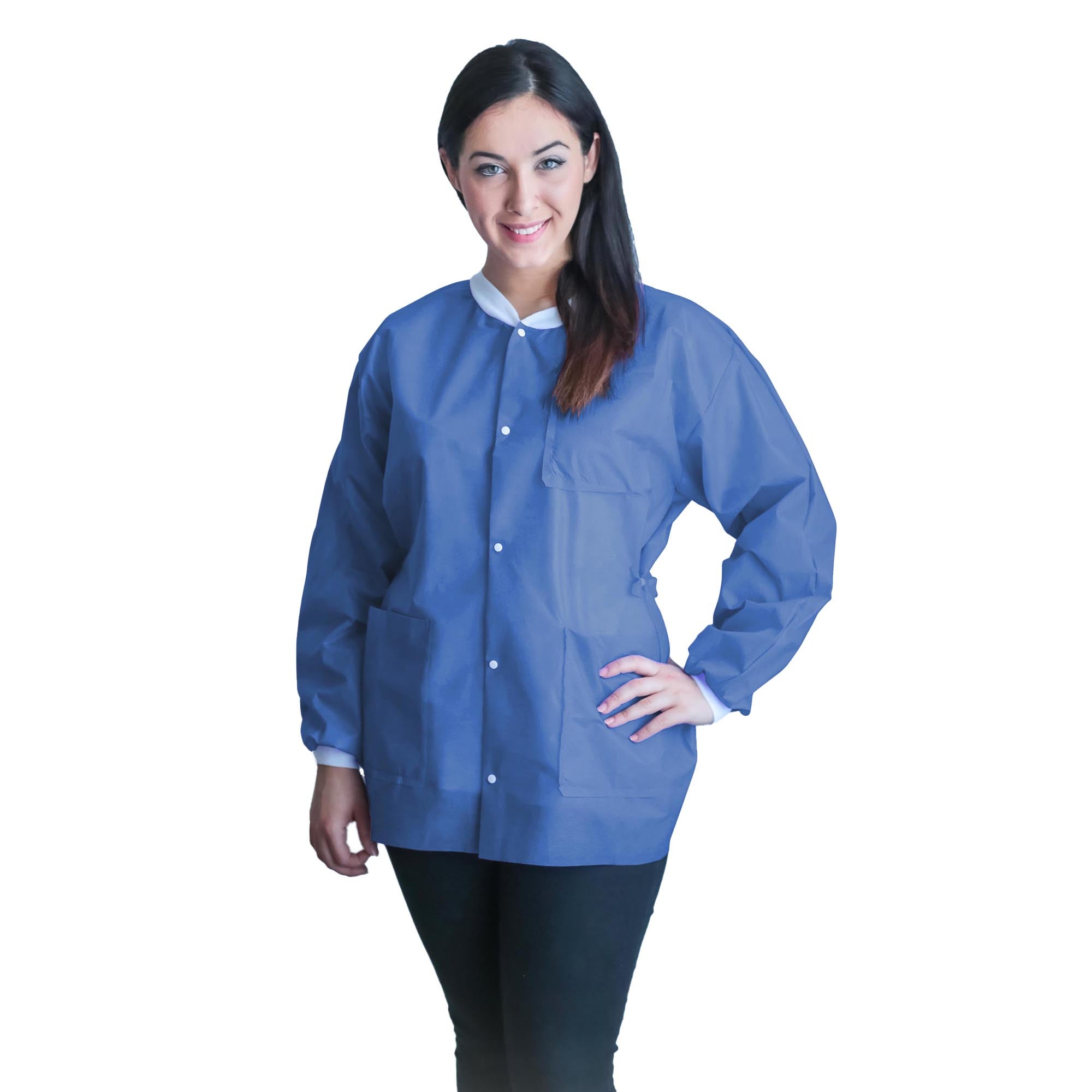 Dukal - UGJ-6513-L Lab Jacket FitMe™ Medical Blue Large Hip Length 3-Layer SMS Disposable