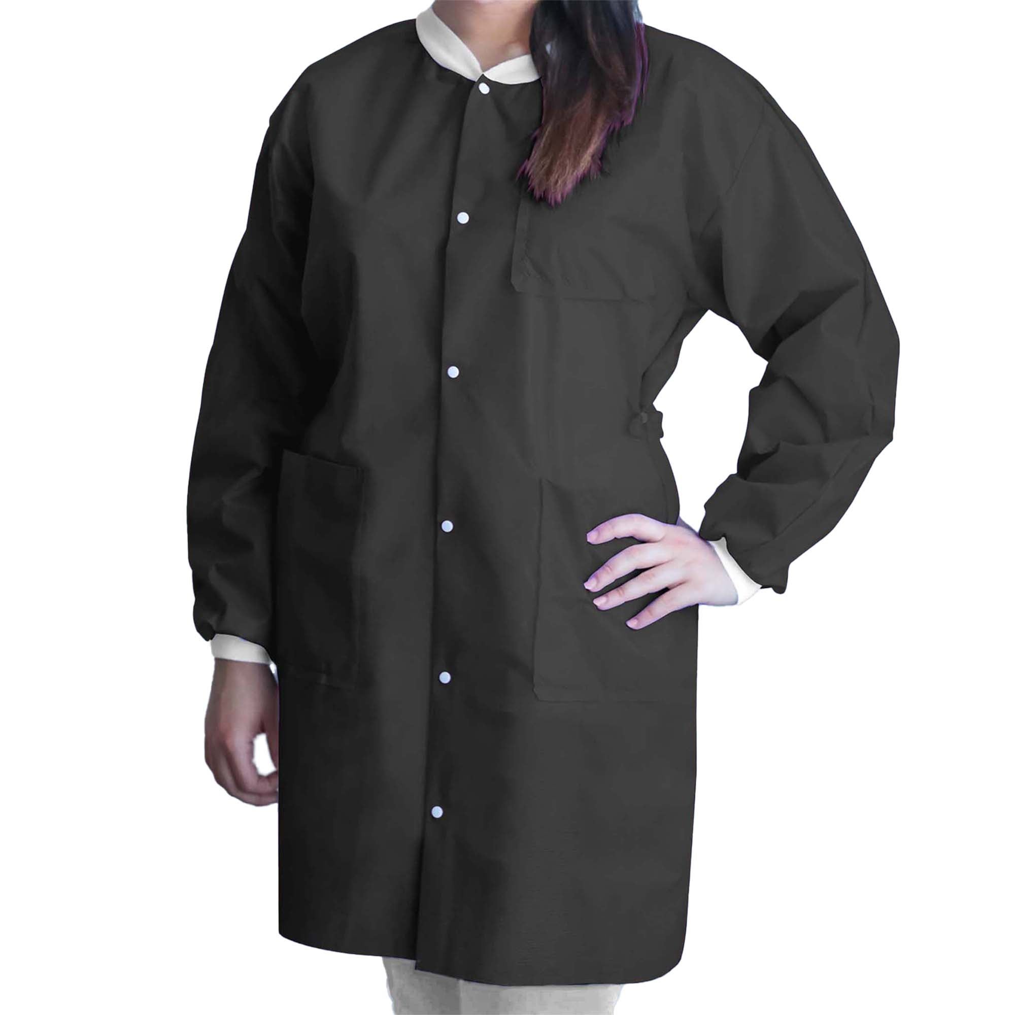 Dukal - UGC-6600-M Lab Coat FitMe™ Black Medium Knee Length 3-Layer SMS Disposable