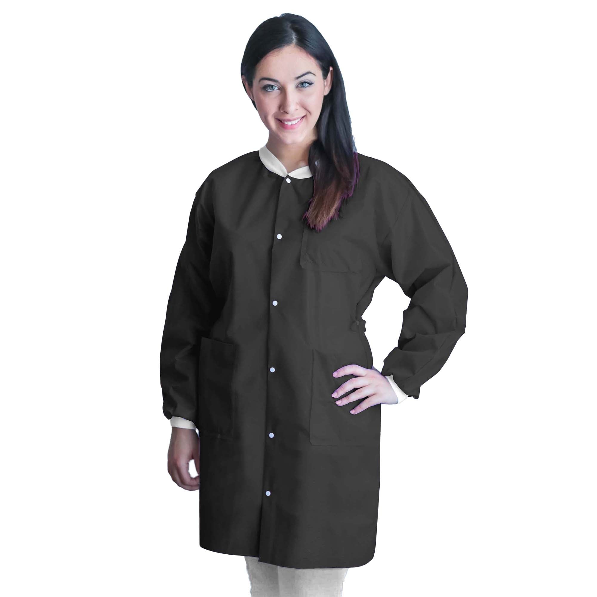 Dukal - UGC-6600-M Lab Coat FitMe™ Black Medium Knee Length 3-Layer SMS Disposable