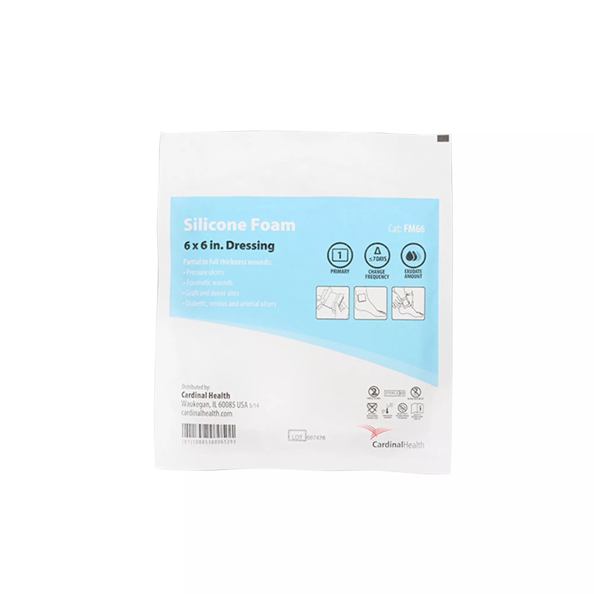 Cardinal - FM66 Foam Dressing Cardinal Health™ 6 X 6 Inch Without Border Film Backing Silicone Face Square Sterile