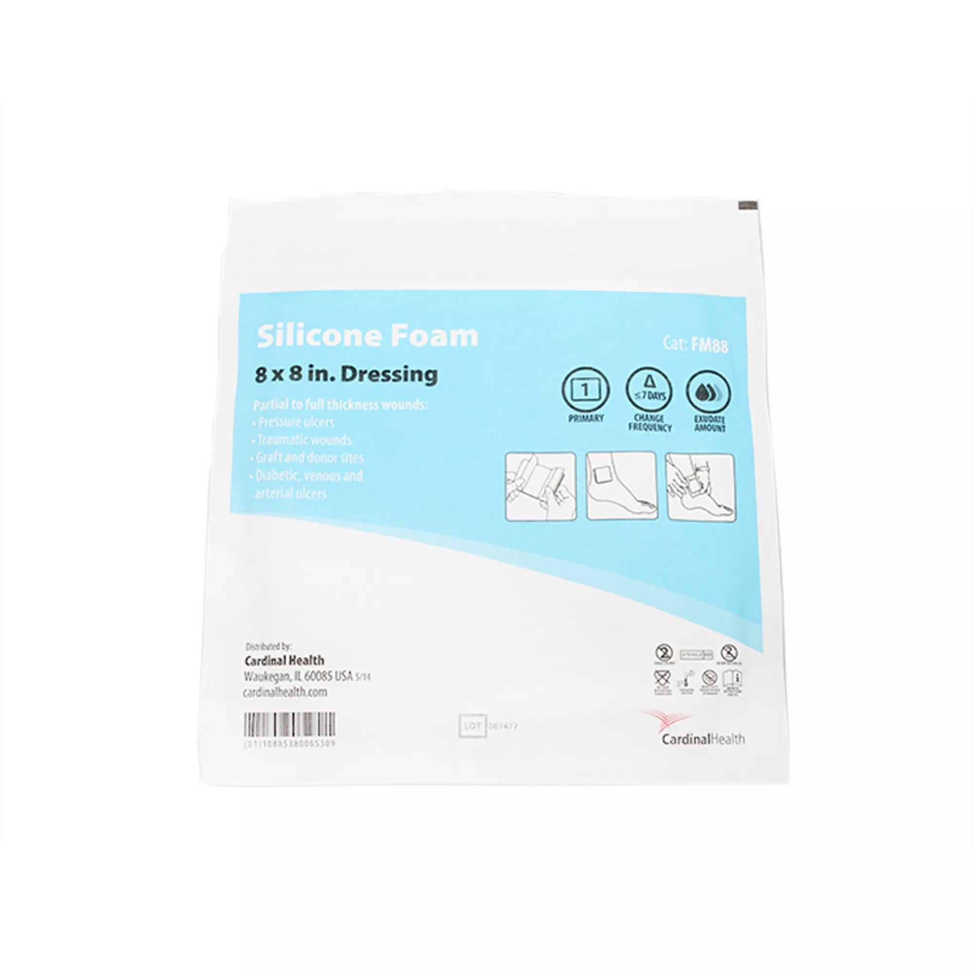 Cardinal - FM88 Foam Dressing Cardinal Health™ 8 X 8 Inch Without Border Film Backing Silicone Face Rectangle Sterile