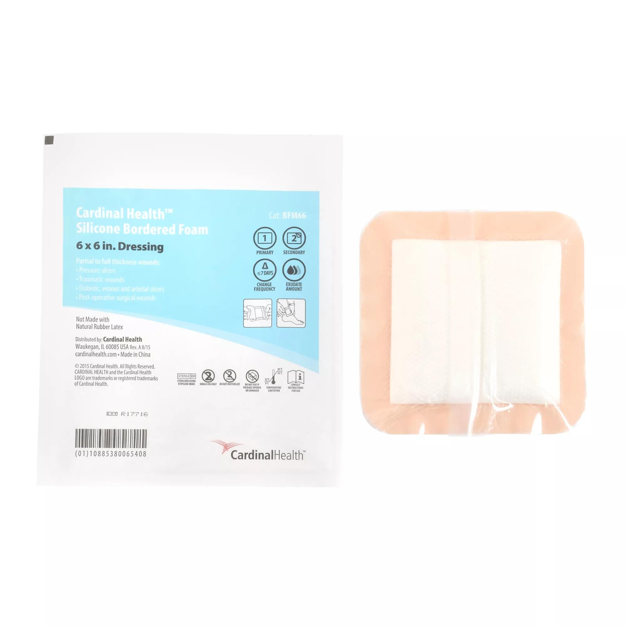 Cardinal - BFM66 5-Layer Foam Dressing Cardinal Health™ Kendall™ 6 X 6 Inch With Border Film Backing Silicone Adhesive Square Sterile