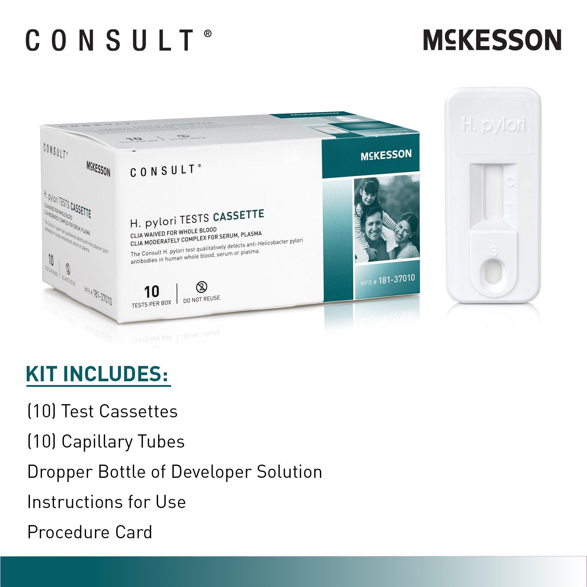 McKesson Brand - 181-37010 H. Pylori Test Kit McKesson Consult™ H. Pylori 10 Tests CLIA Waived Sample Dependent