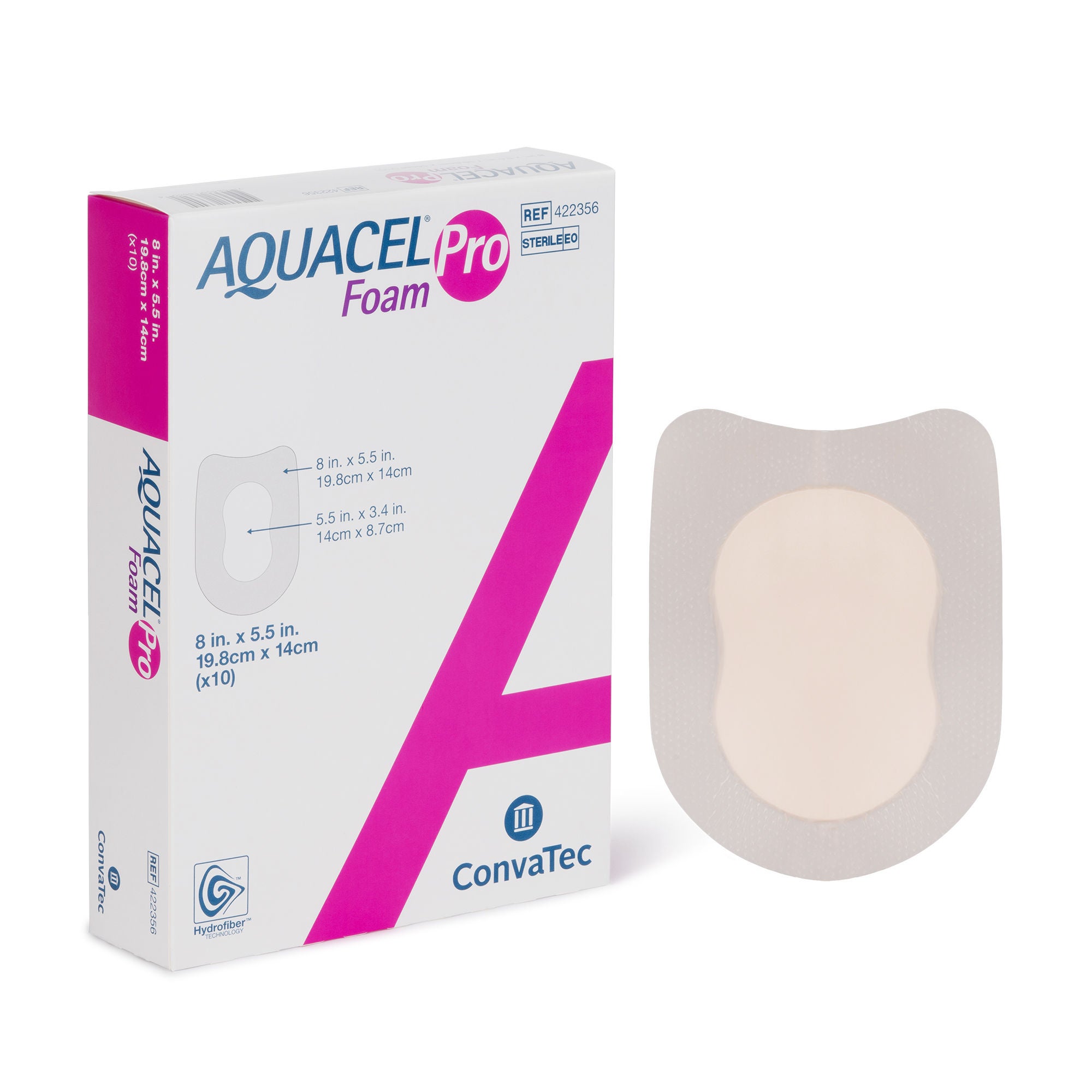 ConvaTec - 422356 Foam Dressing Aquacel® Foam Pro 5-1/2 X 8 Inch With Border Waterproof Film Backing Silicone Adhesive Rectangle Sterile