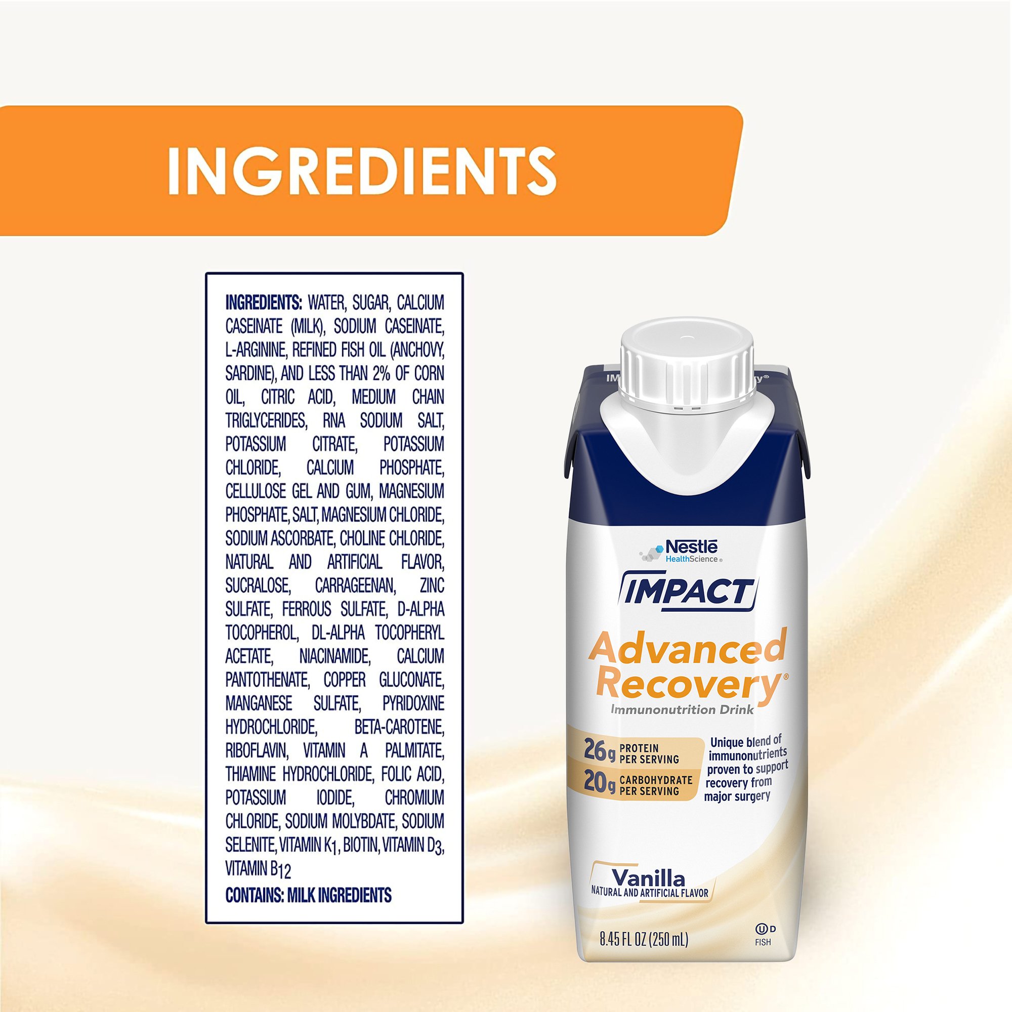 Nestle Healthcare Nutrition 00043900943114 - Impact Advanced Recovery® Vanilla Immunonutrition Drink, 8.45-ounce Carton - 1/Each, 10/Case