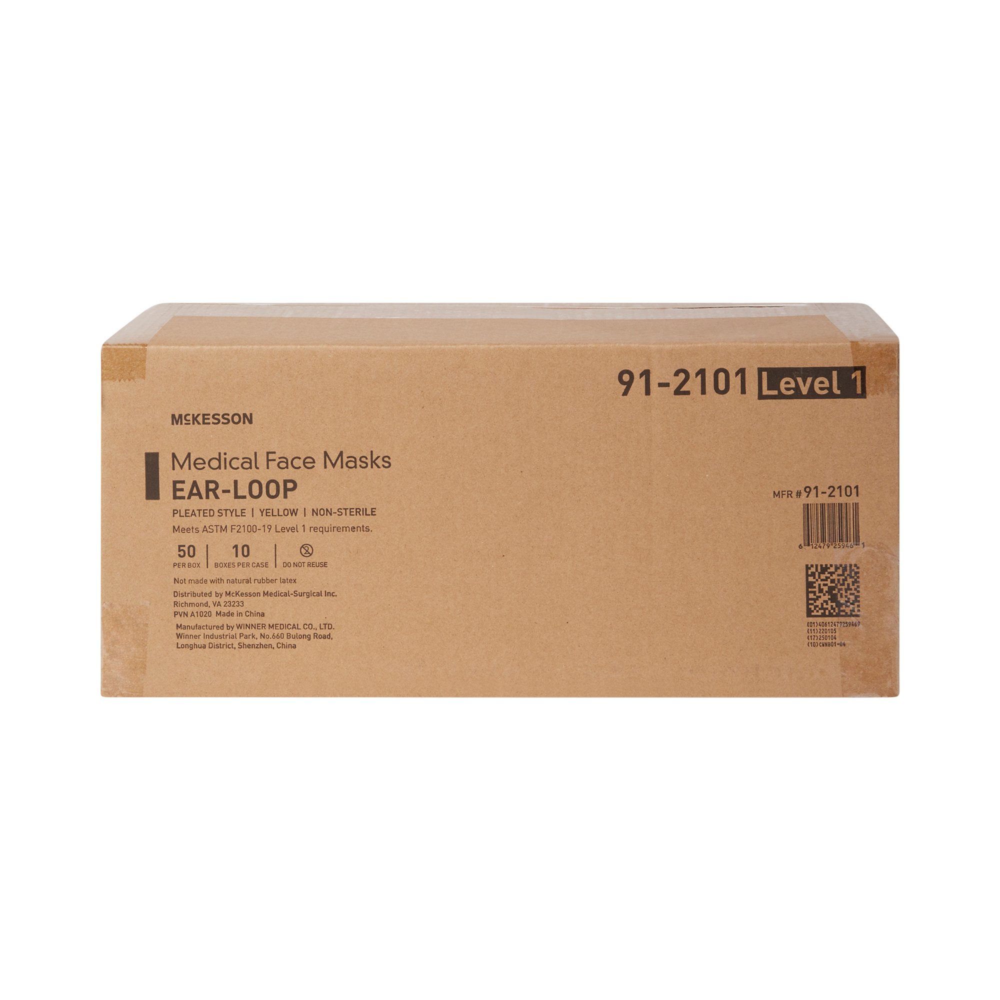 McKesson Brand 91-2101 - McKesson ASTM Level 1 Medical Face Masks, Yellow - 50/Box, 500/Case
