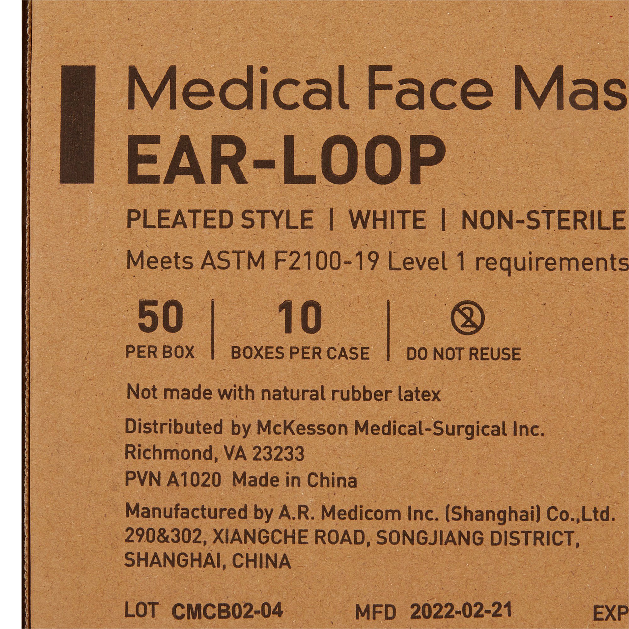 McKesson Brand 91-2103 - McKesson ASTM Level 1 Medical Face Masks, White - 50/Box, 500/Case
