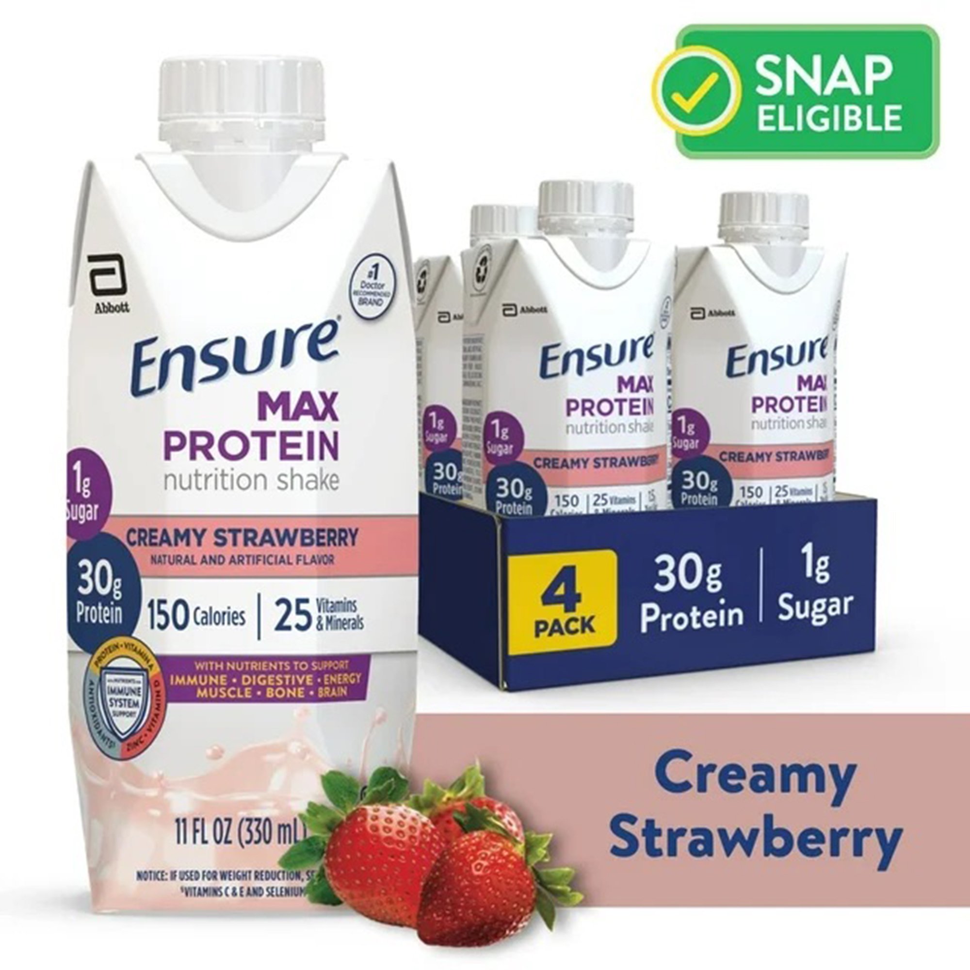 Abbott Nutrition 68169 - Ensure® Max Protein Nutrition Shake, Strawberry, 11-ounce carton - 1/Each, 4/Pack, 12/Case