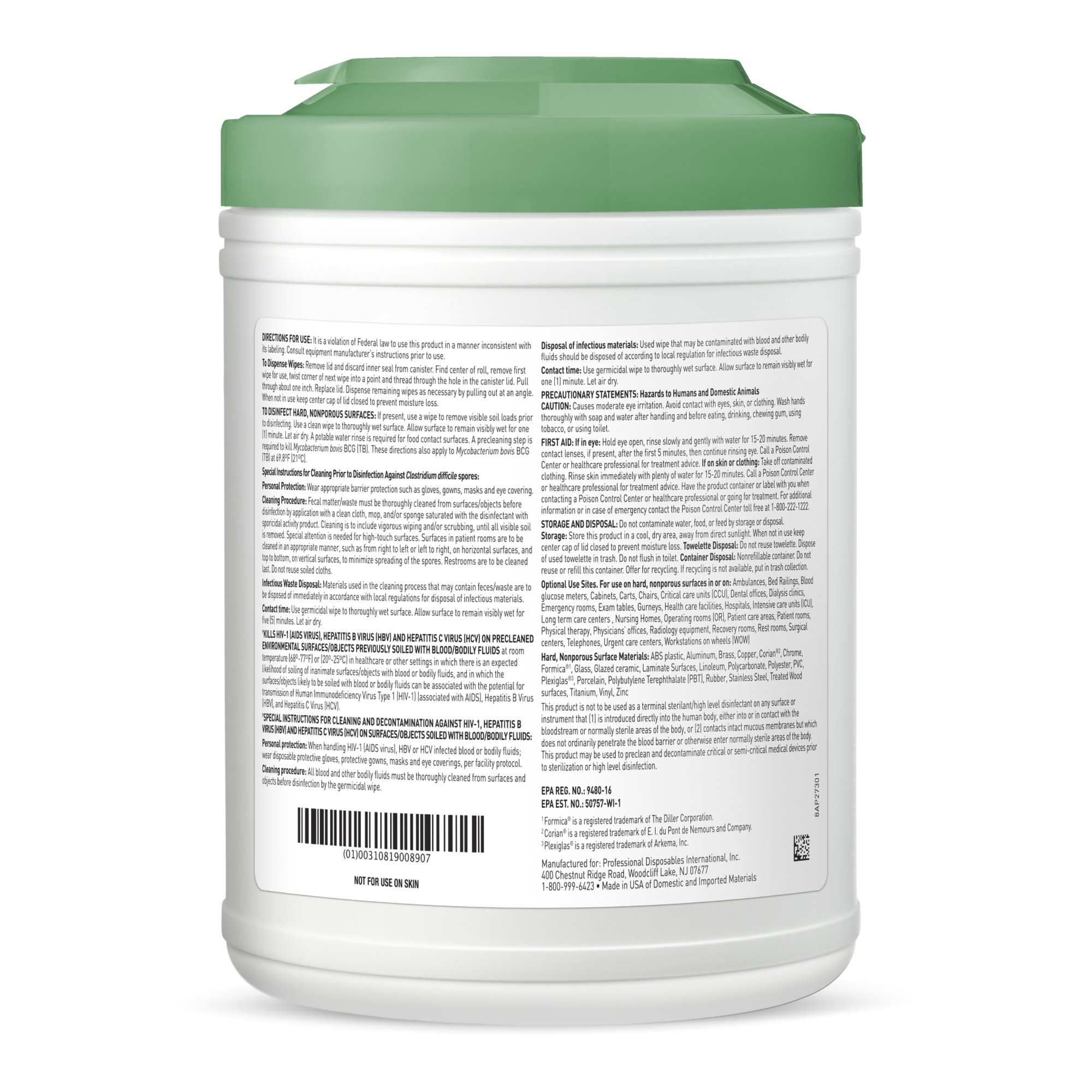 Professional Disposables P27372 - Sani-HyPerCide® Large Germicidal Disinfectant Wipes, Canister - 12/Case