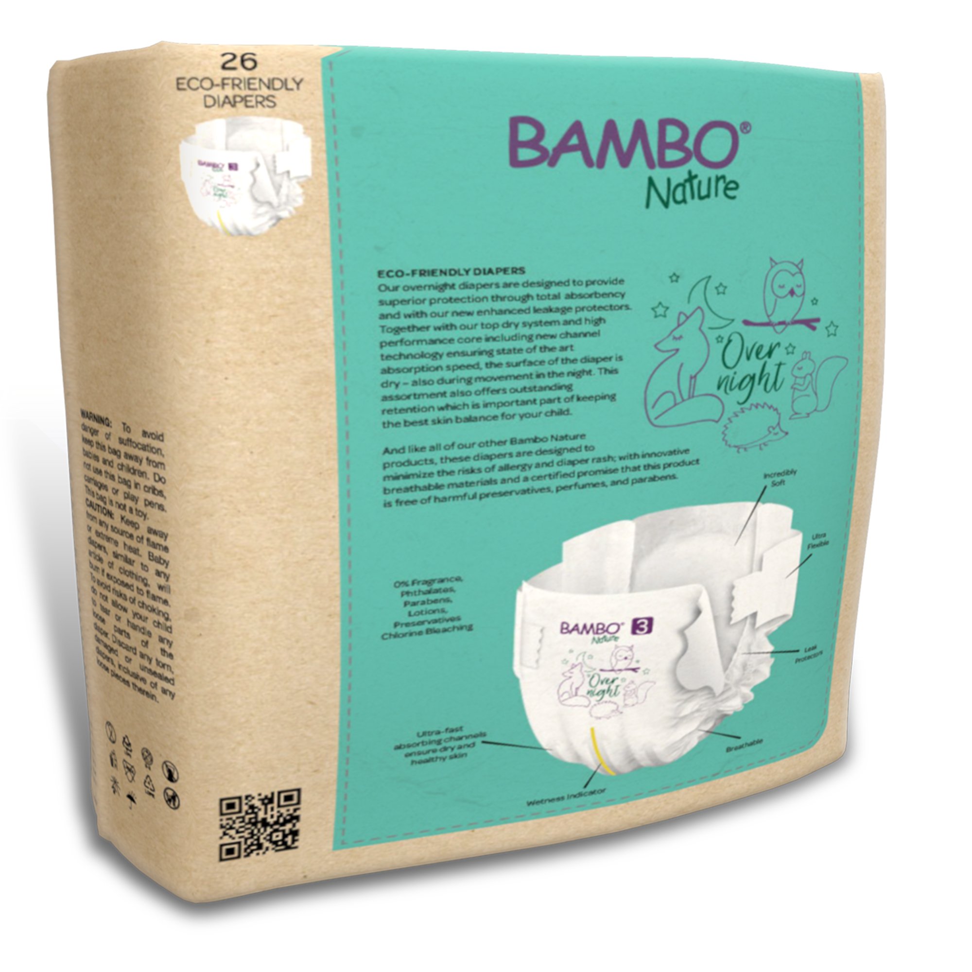 Abena North America 1000021009 - Bambo® Nature Overnight Diapers, Size 3 - 26/Pack, 104/Case