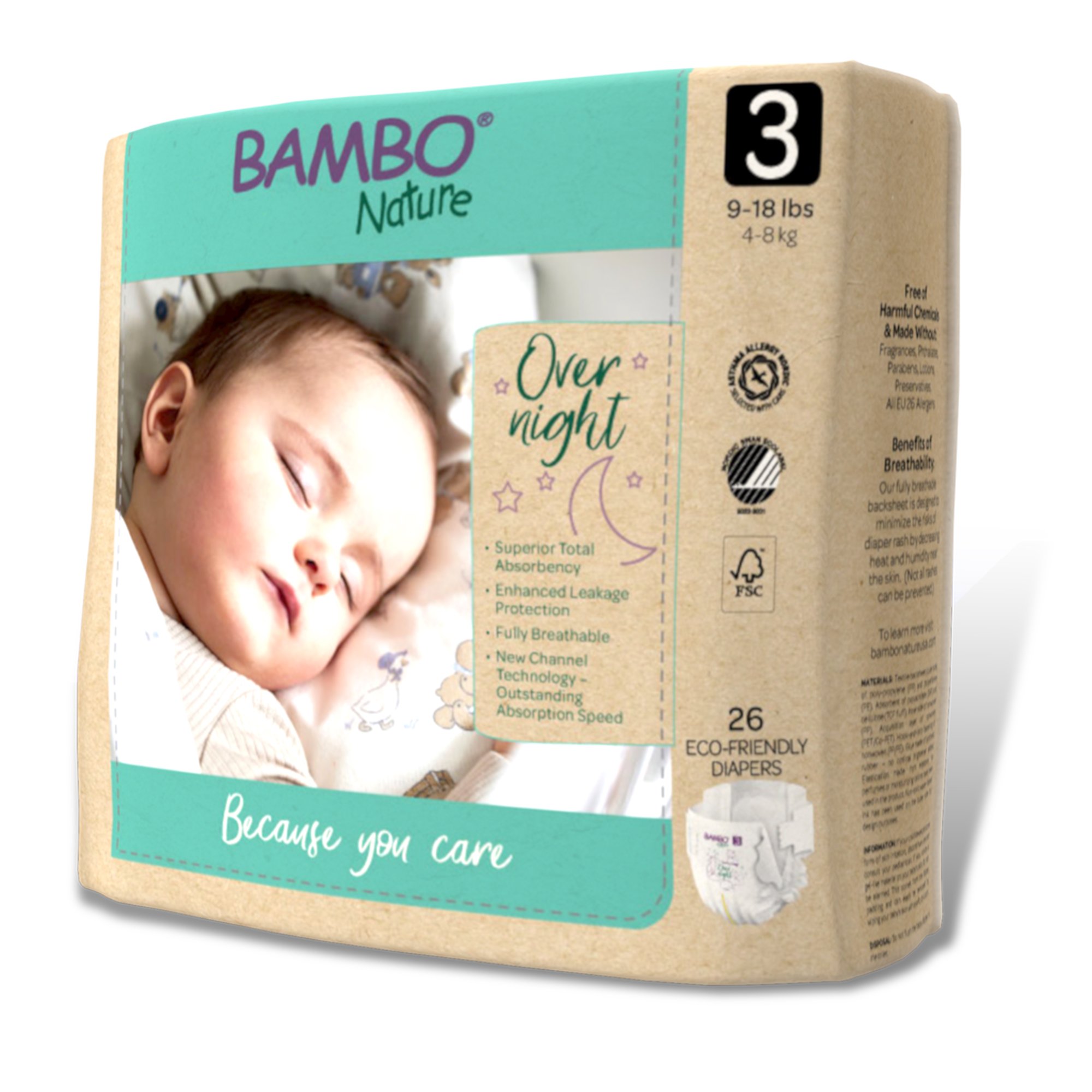 Abena North America 1000021009 - Bambo® Nature Overnight Diapers, Size 3 - 26/Pack, 104/Case
