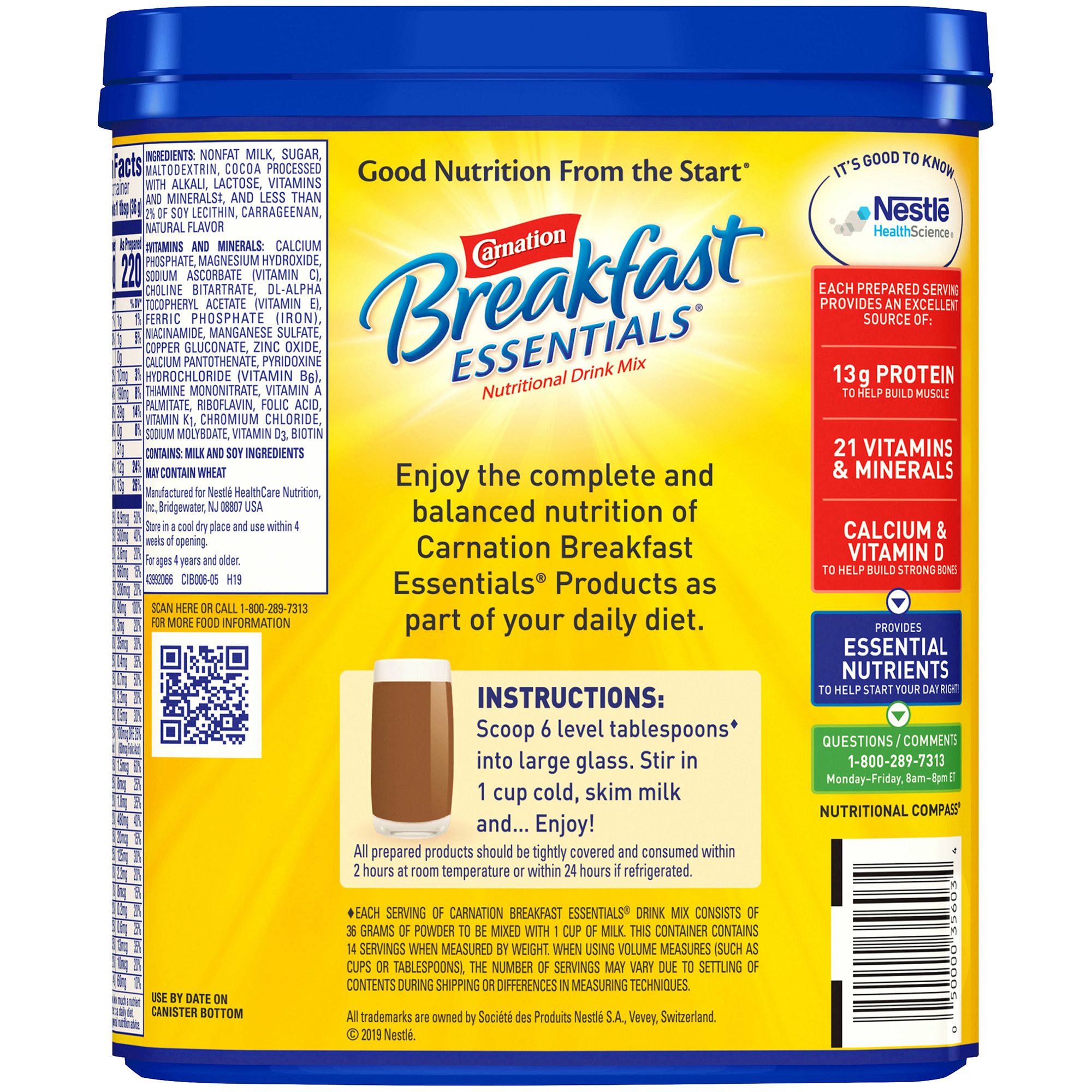 Nestle Clinical Nutritional 10050000356031 - Carnation Breakfast Essentials® Rich Milk Chocolate Nutritional Drink, 17.7 oz. - 6/Case