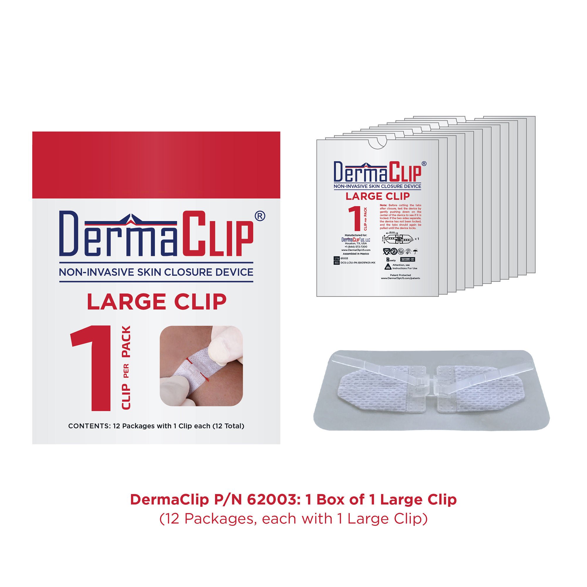 DermaClip US LLC - 62003 Non-Invasive Skin Closure DermaClip® 1 Inch X 21 mm Polypropylene Ventilated Strip Clear