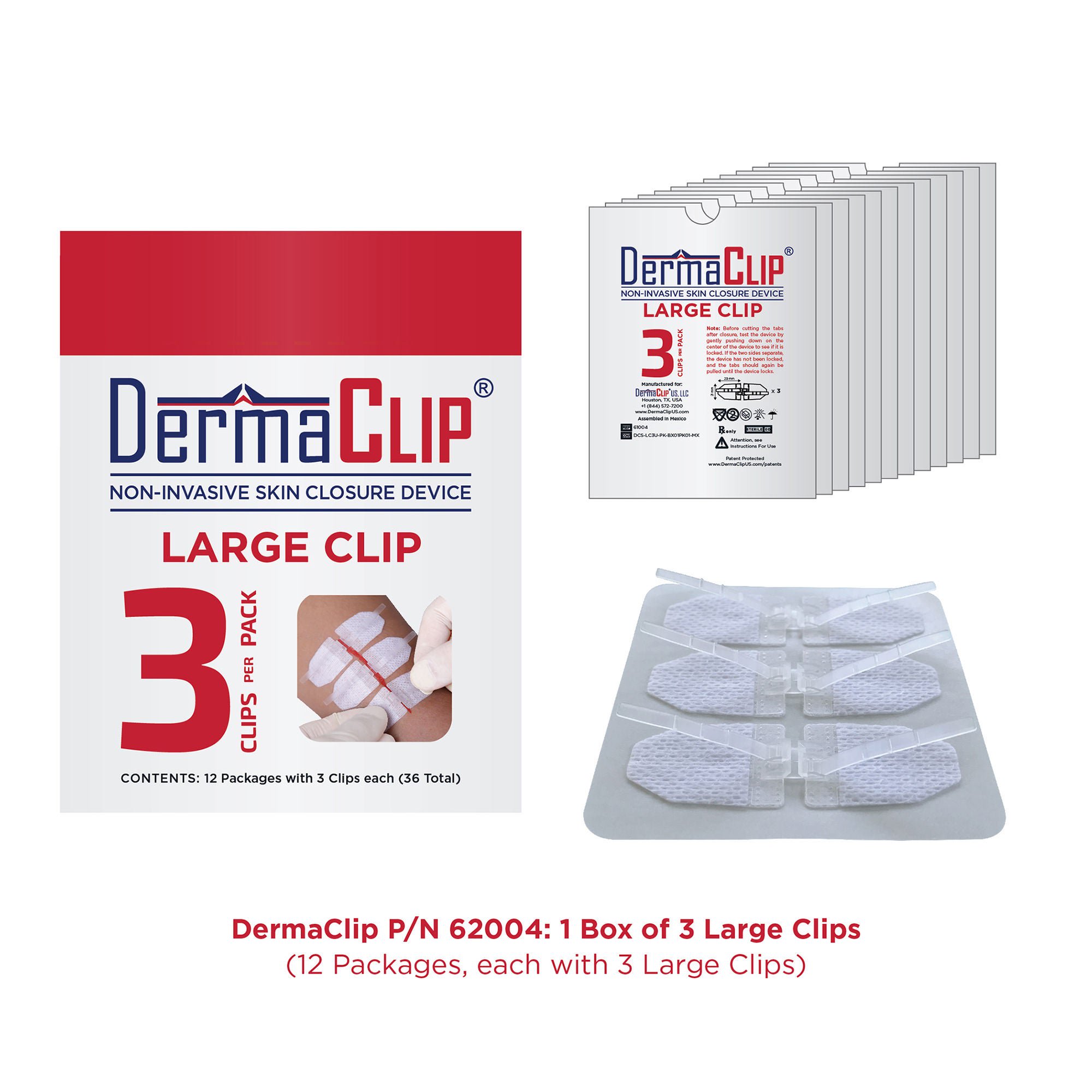 DermaClip US LLC - 62004 Non-Invasive Skin Closure DermaClip® 3 Inch X 21 mm Polypropylene Ventilated Strip Clear