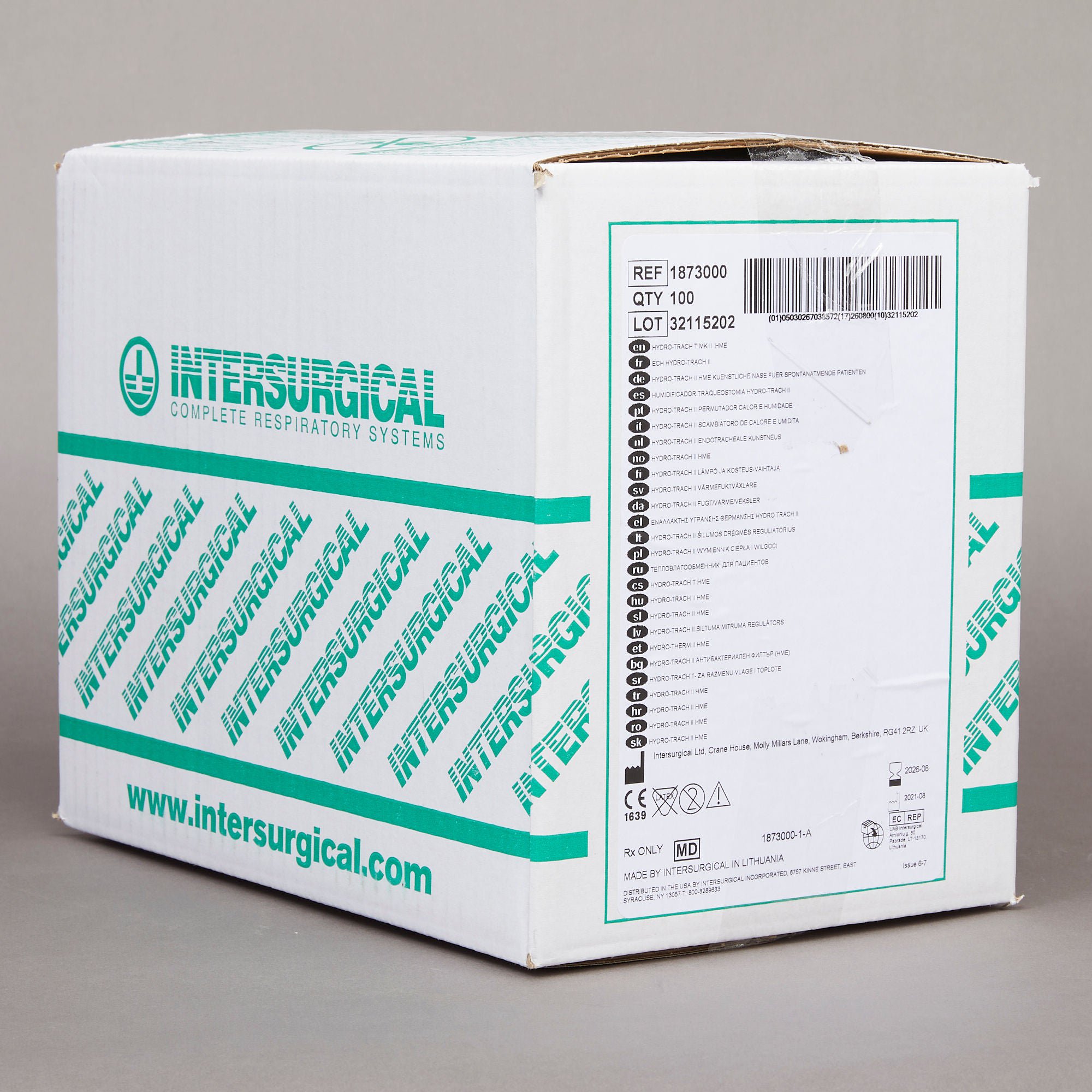 Intersurgical - 1873000 Heat and Moisture Exchanger-Trach Hydro-Trach™ T range 13.2 mg H₂O/L @ VT 500 mL 0.3 cm H₂O @ 30 LPM Offset