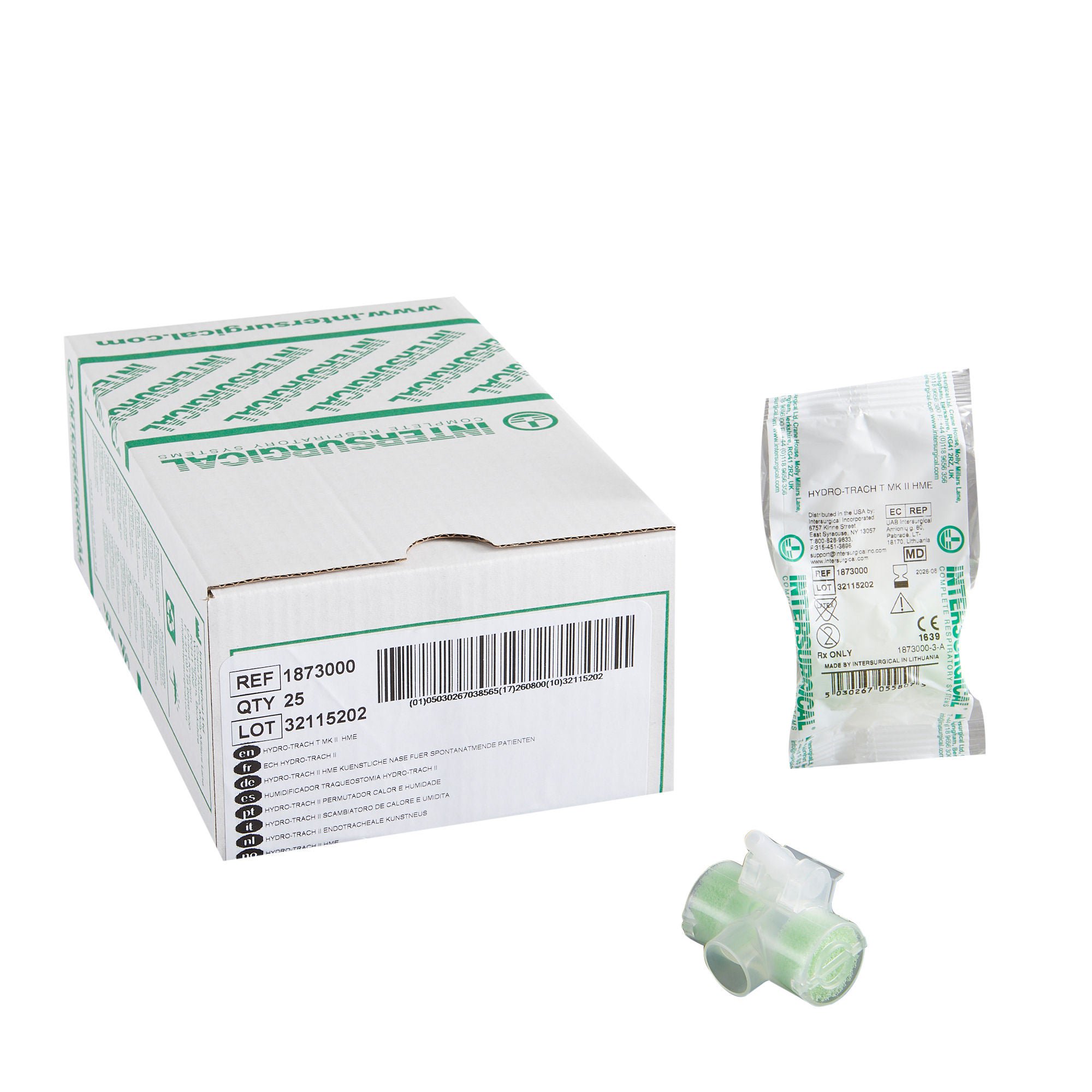 Intersurgical - 1873000 Heat and Moisture Exchanger-Trach Hydro-Trach™ T range 13.2 mg H₂O/L @ VT 500 mL 0.3 cm H₂O @ 30 LPM Offset