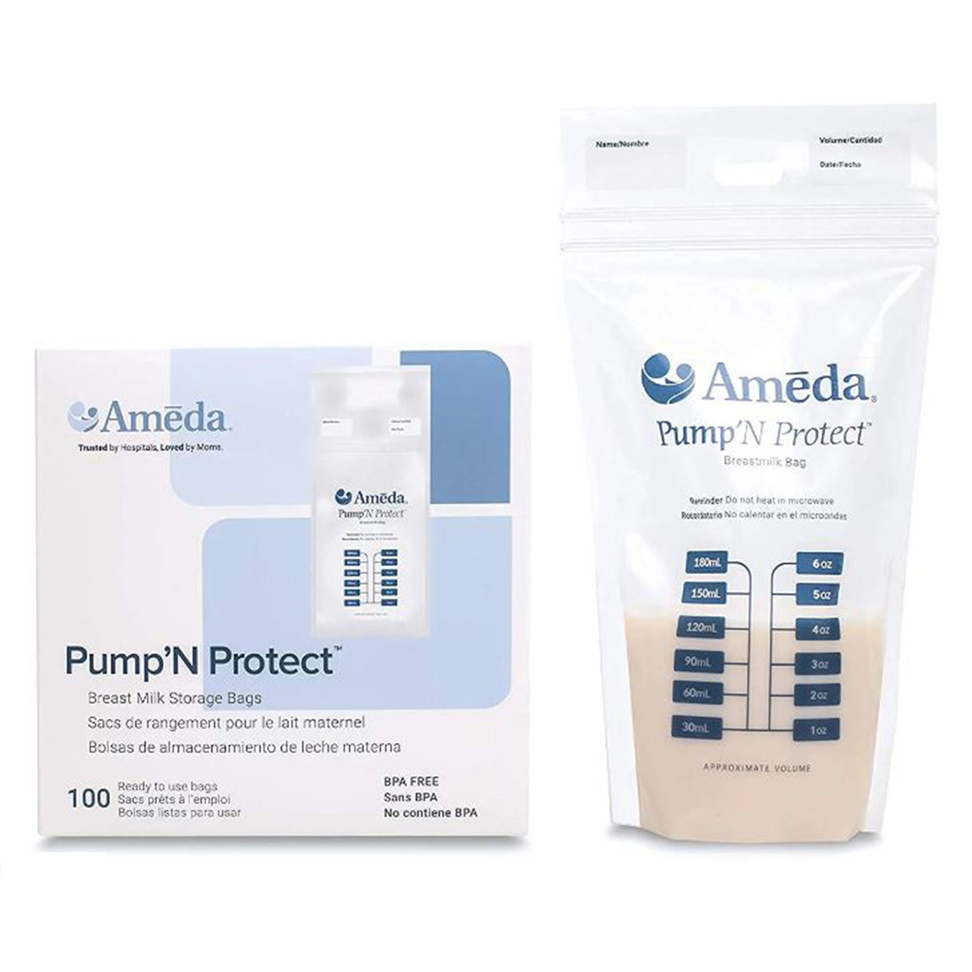 Ameda Inc - 800M02 Breast Milk Storage Bag Ameda® Pump 'N Protect™ 6 oz. Plastic Clear