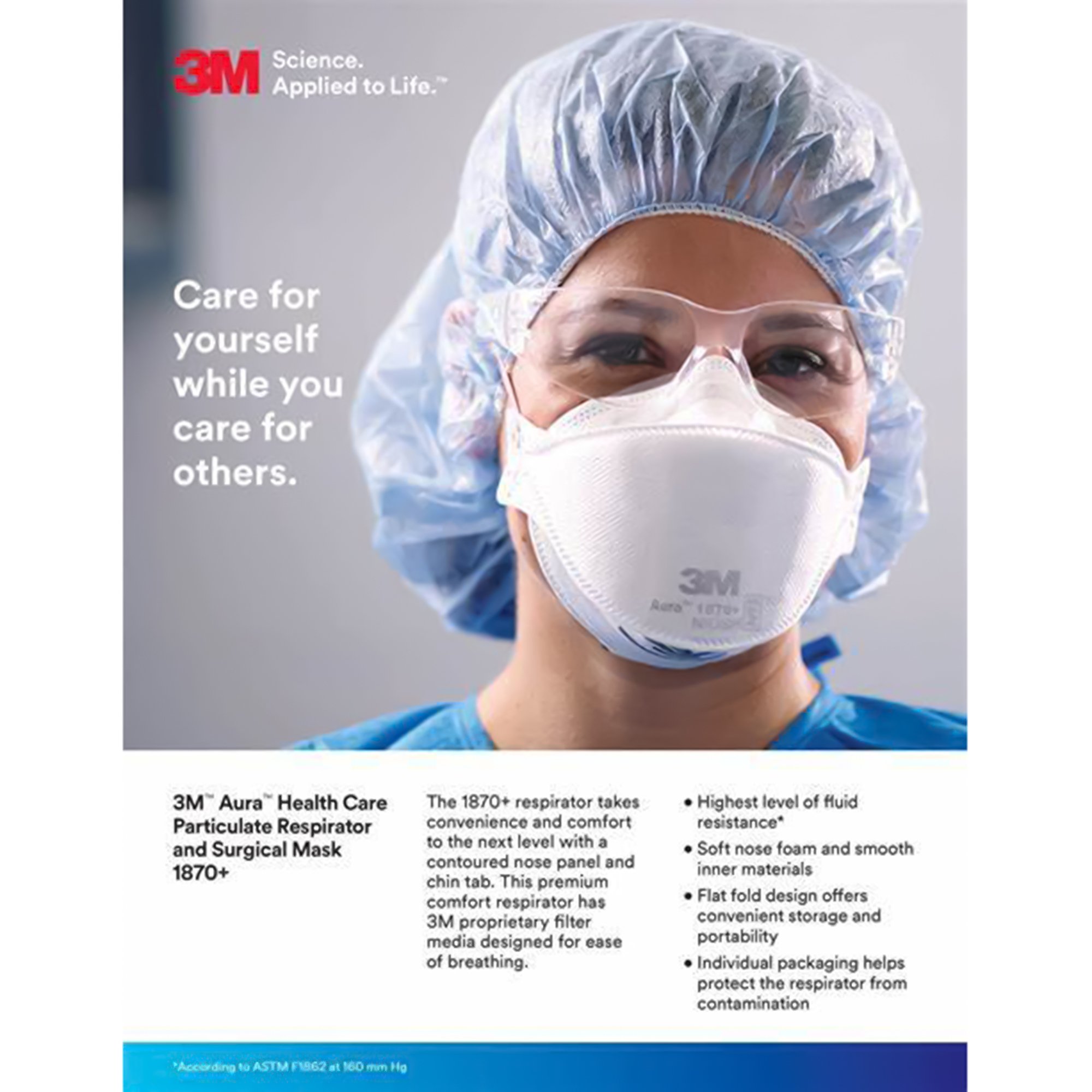 3M Company 1870+ - 3M™ Aura™ N95 Particulate Respirator and Surgical Mask - 20/Box, 240/Case