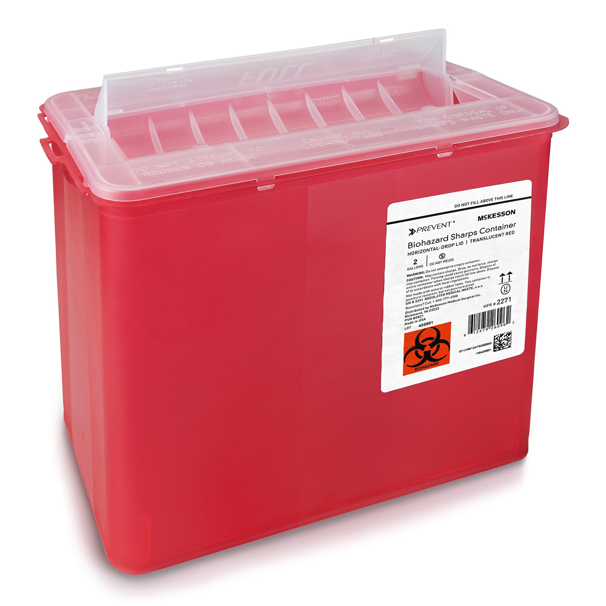 McKesson Brand 2271 - McKesson Prevent® Sharps Container, 2 Gallon, 9-1/4 x 10 x 6 Inch - 1/Each, 20/Case