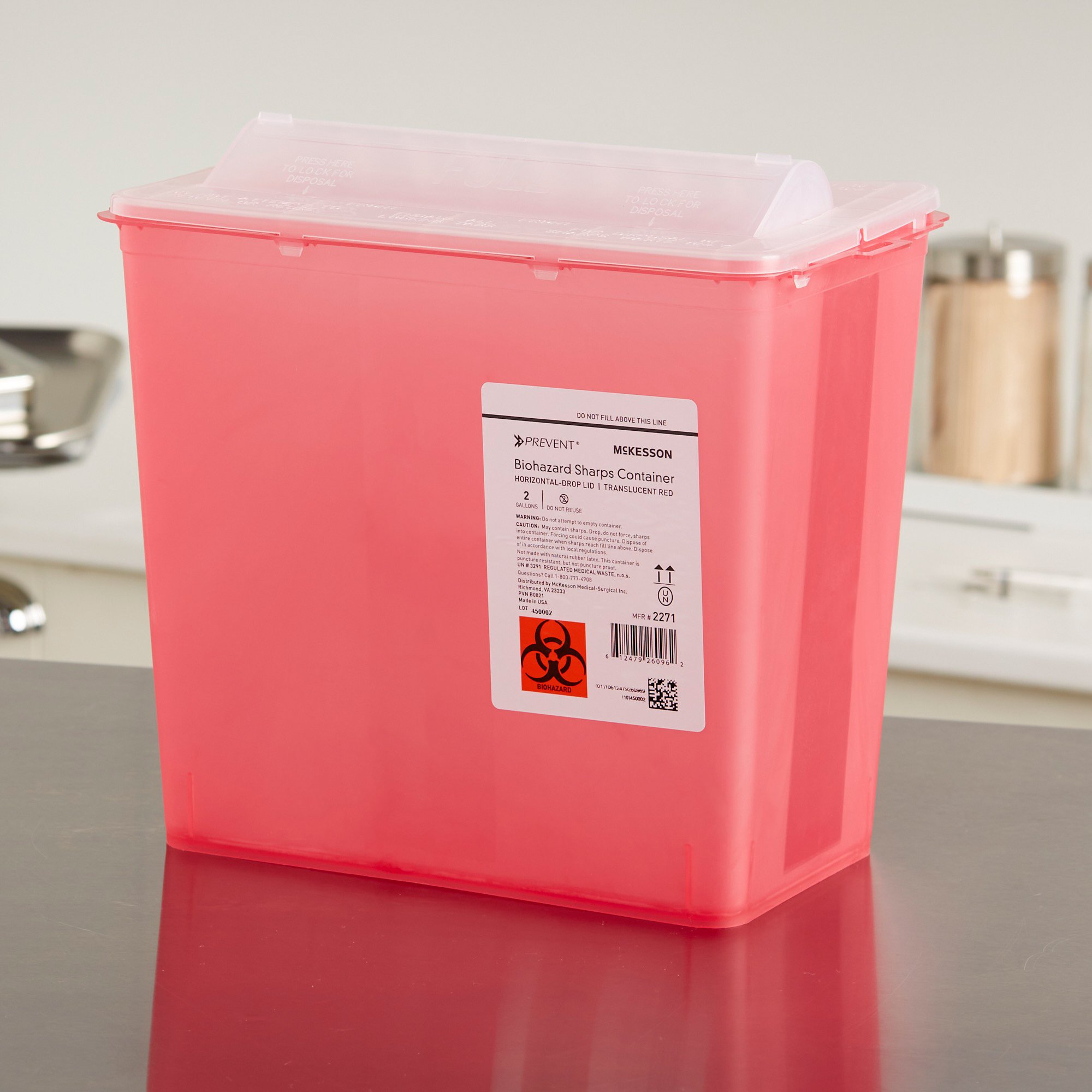 McKesson Brand 2271 - McKesson Prevent® Sharps Container, 2 Gallon, 9-1/4 x 10 x 6 Inch - 1/Each, 20/Case
