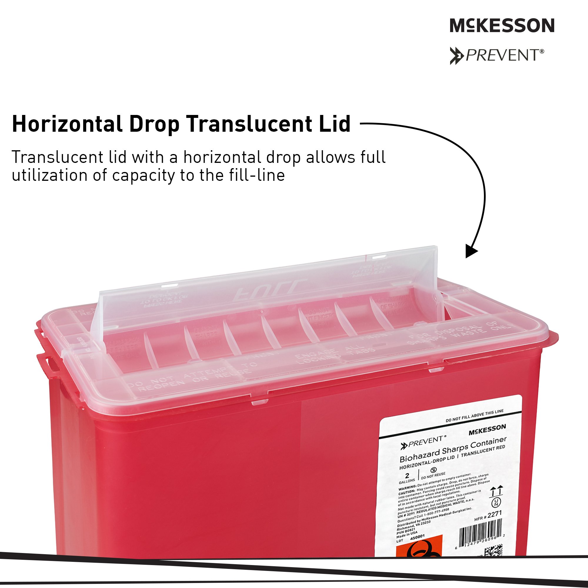 McKesson Brand 2271 - McKesson Prevent® Sharps Container, 2 Gallon, 9-1/4 x 10 x 6 Inch - 1/Each, 20/Case