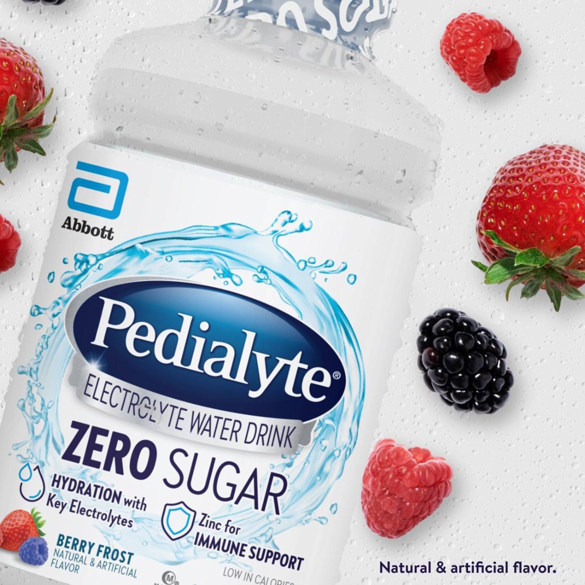 Abbott Nutrition 67966 - Pedialyte® Zero Sugar Electrolyte Water Drink, Berry Frost, 1 liter bottle - 1/Each, 4/Case
