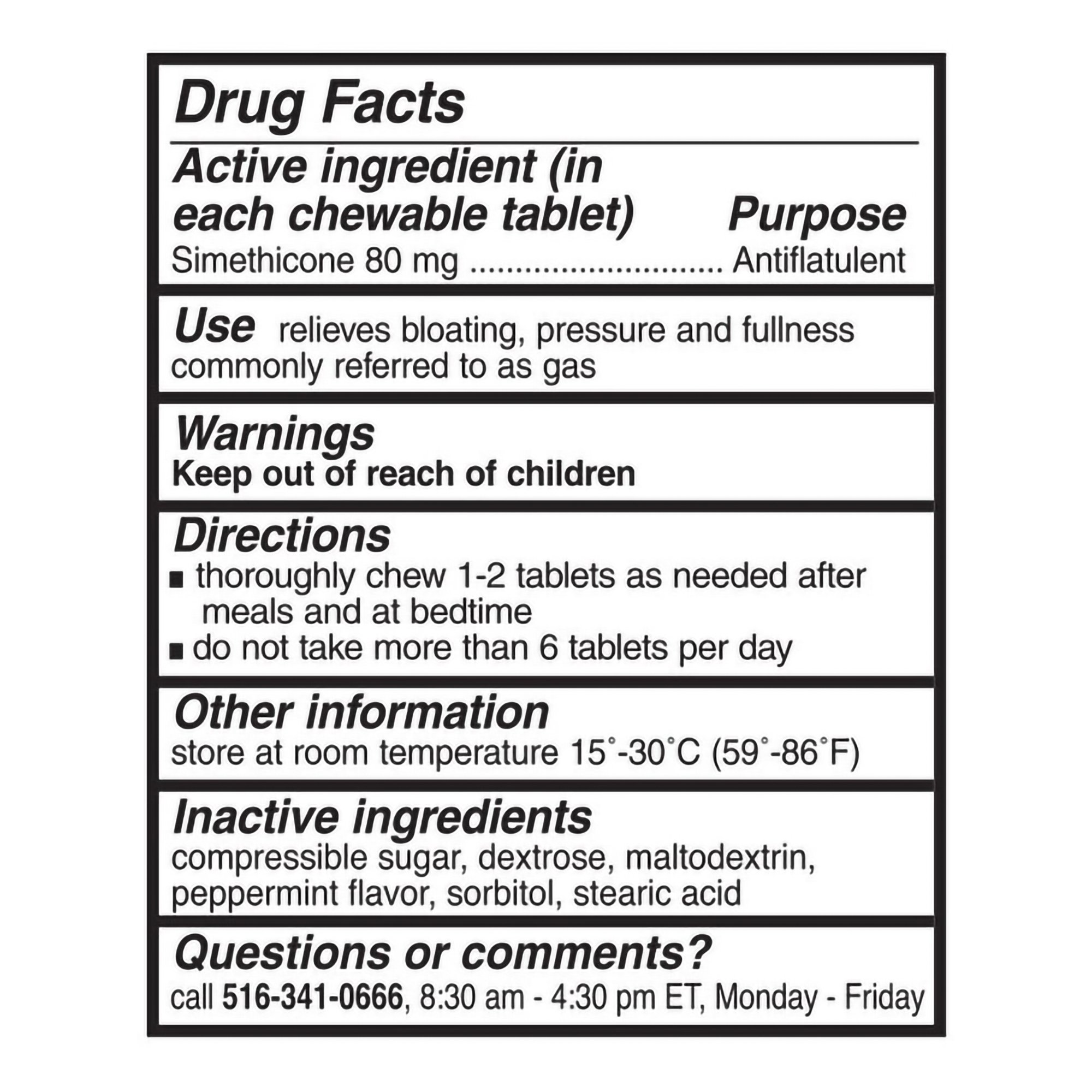 Reliable 1 Labs LLC 69618003301 - Reliable 1® Simethicone Gas Relief Chewable Tablets - 1/Bottle