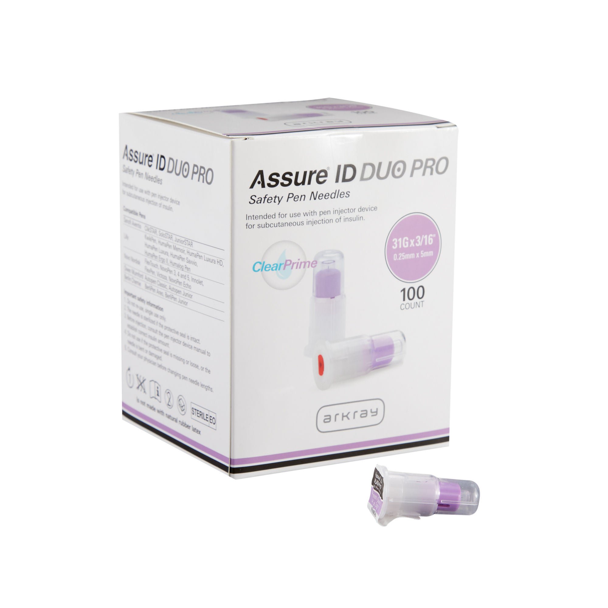 Arkray USA - 277531 Safety Insulin Pen Needle Assure® ID DUO Pro 31 Gauge 5 mm Length Automatic Safety with Back-End Shield