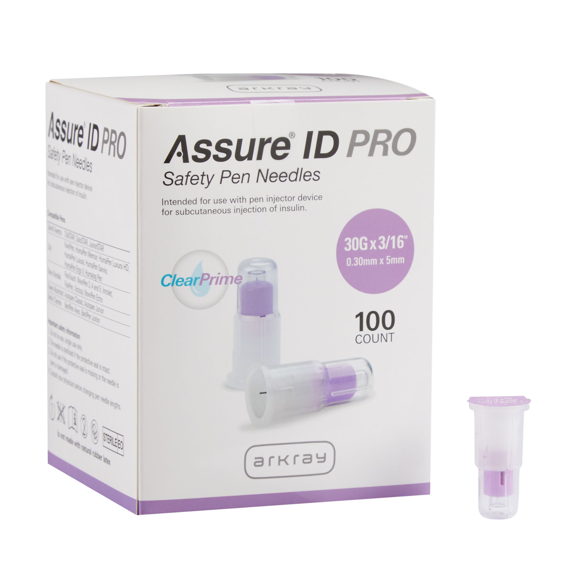 Arkray USA - 276530 Safety Insulin Pen Needle Assure® ID Pro 30 Gauge 5 mm Length Automatic Safety Without Back-End Shield