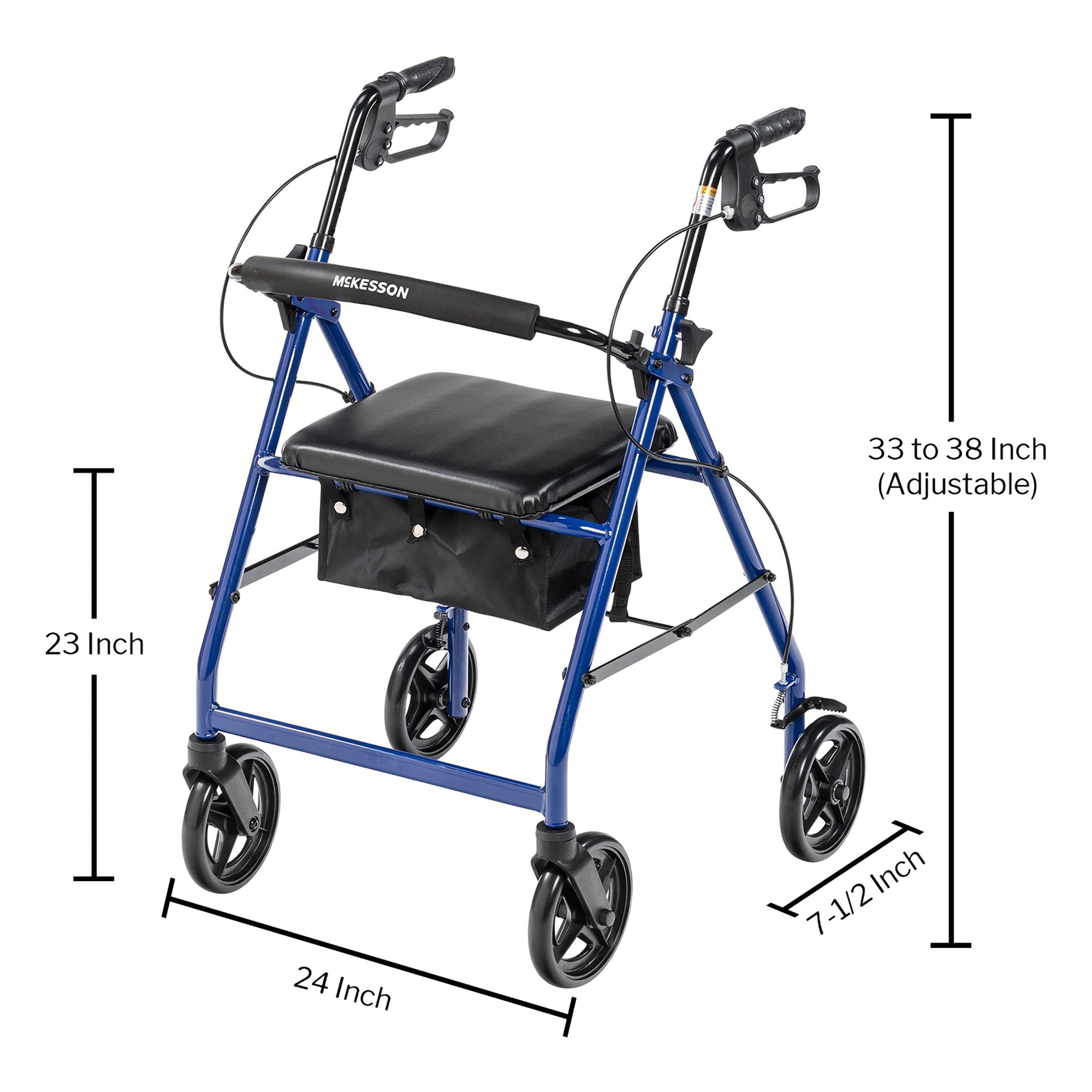McKesson Brand 146-R728BL - McKesson Blue Four-Wheel Rollator, 33 to 38 Inch Handle Height - 1/Case