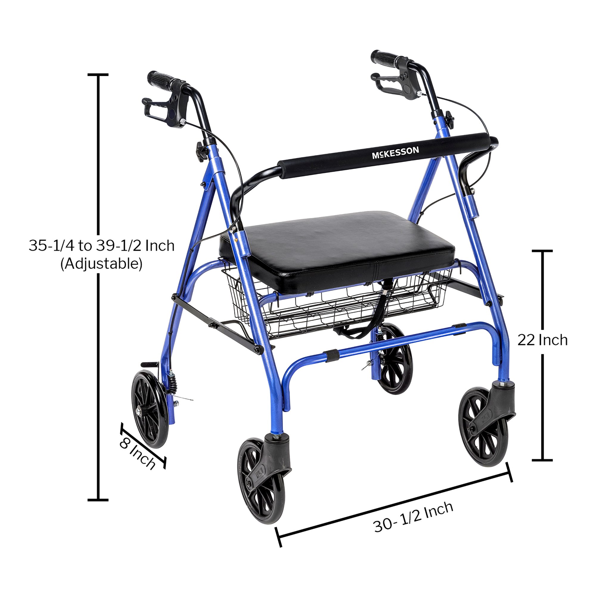 McKesson Brand 146-10215BL-1 - McKesson Bariatric Blue Folding Steel Four-Wheel Rollator - 1/Case