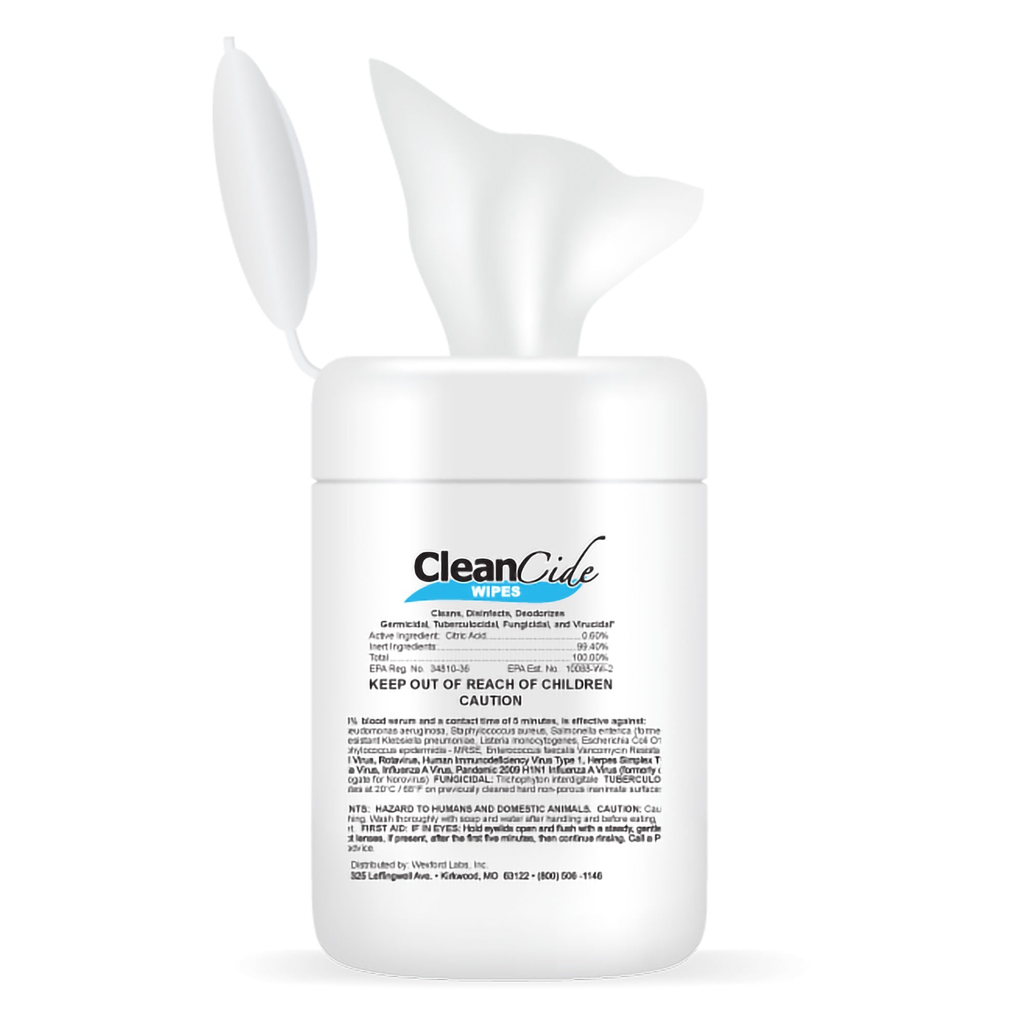 Wexford Labs - 3130C-160-CSD Surface Disinfectant Cleaner CleanCide Premoistened Germicidal Manual Pull Wipe 160 Count Canister Citrus Scent NonSterile