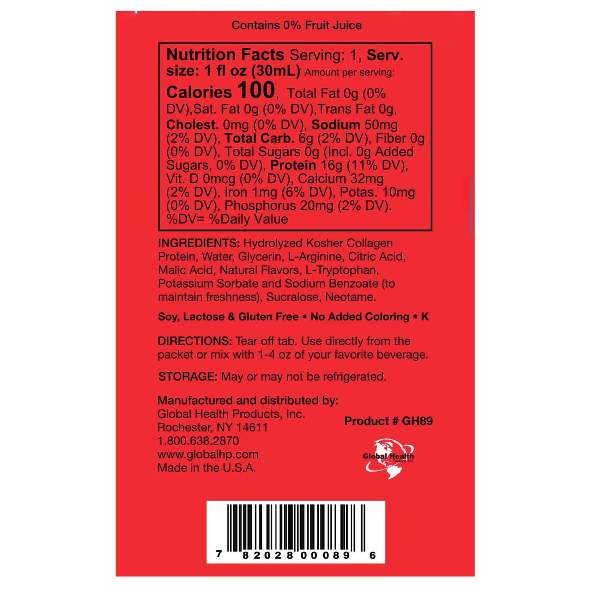 Global Health Products GH-89 - LiquaCel® Apple Concentrated Liquid Protein, Sugar Free, 1-ounce Packets - 1/Each, 100/Case