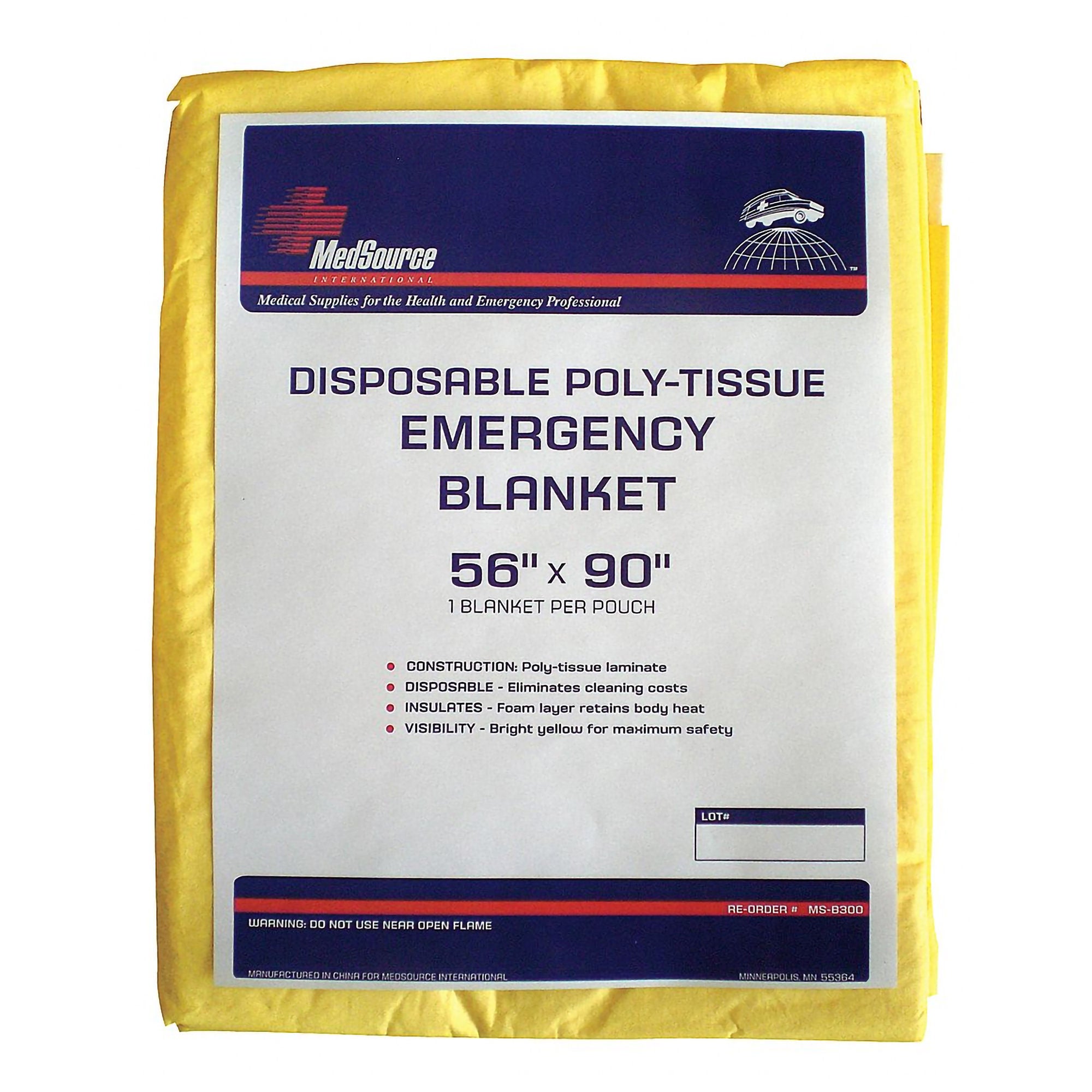 MedSource International - MS-B300 Emergency Blanket MedSource 56 X 90 Inch Poly / Tissue Yellow