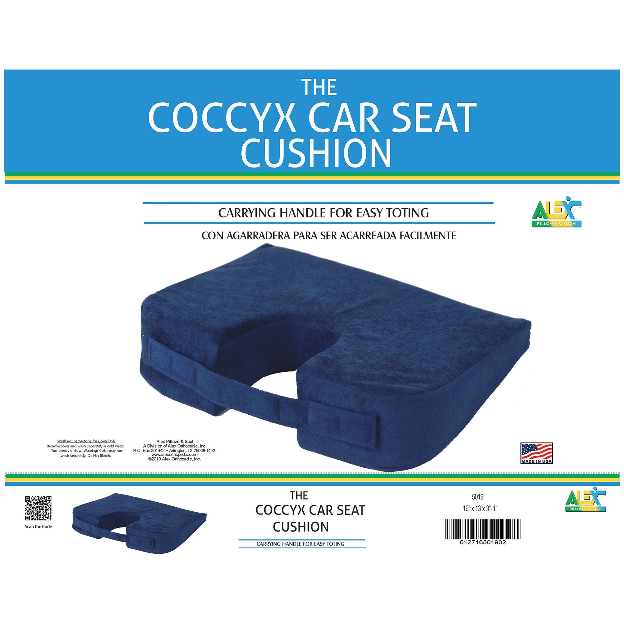 Alex Ortho - 5019 Coccyx Relief Seat Cushion Hermell 16 W X 12 L X 3 D Inch Foam