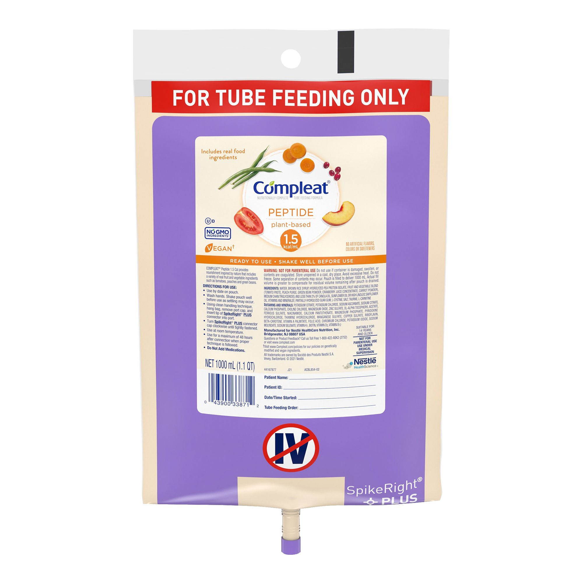 Nestle Healthcare Nutrition - 00043900617152 Compleat® Peptide Plant-Based 1.5 Tube Feeding Formula