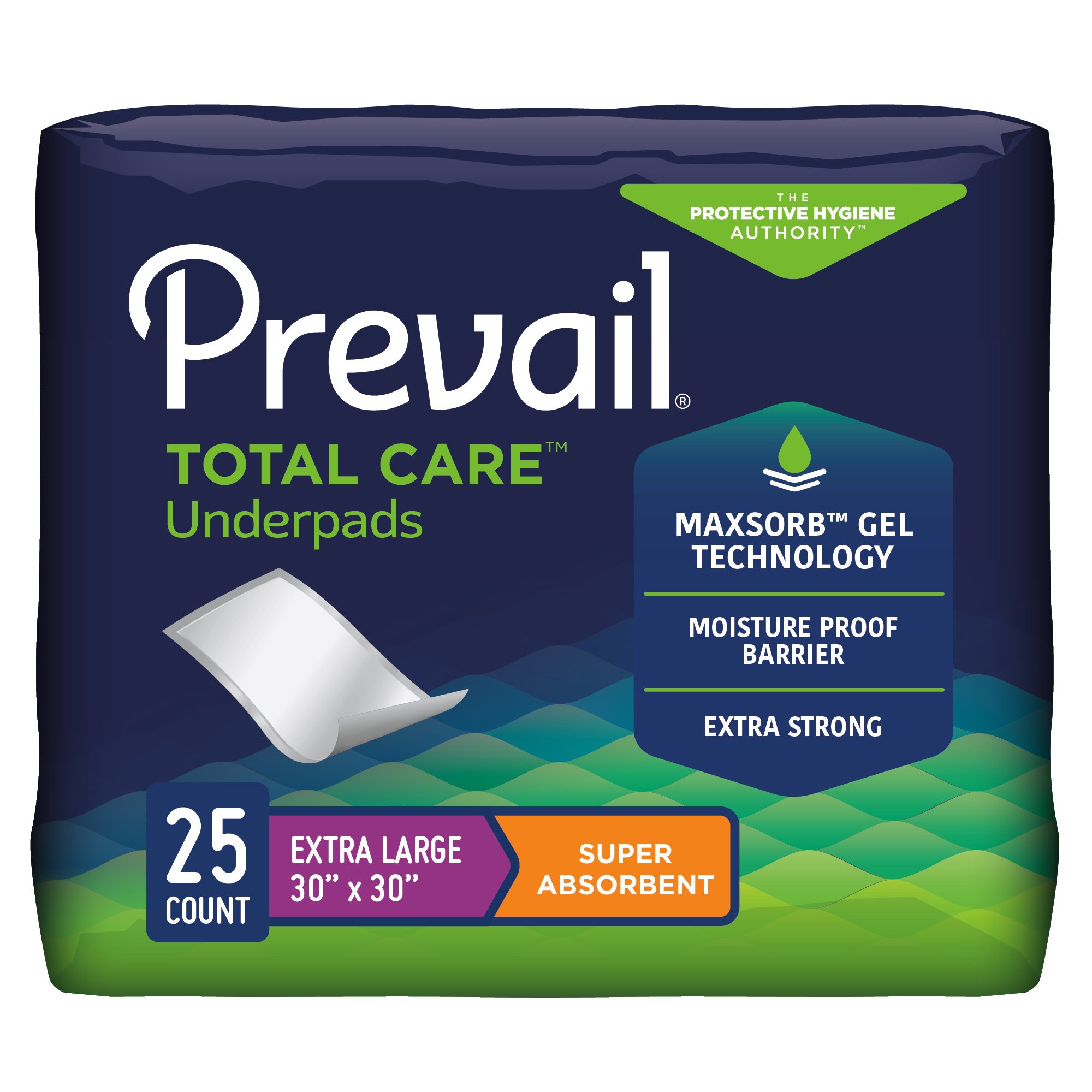 First Quality Products LLC UP-100-1 - Prevail® Total Care™ Heavy Absorbency Underpad, 30x 36 Inch - 25/Bag, 100/Case