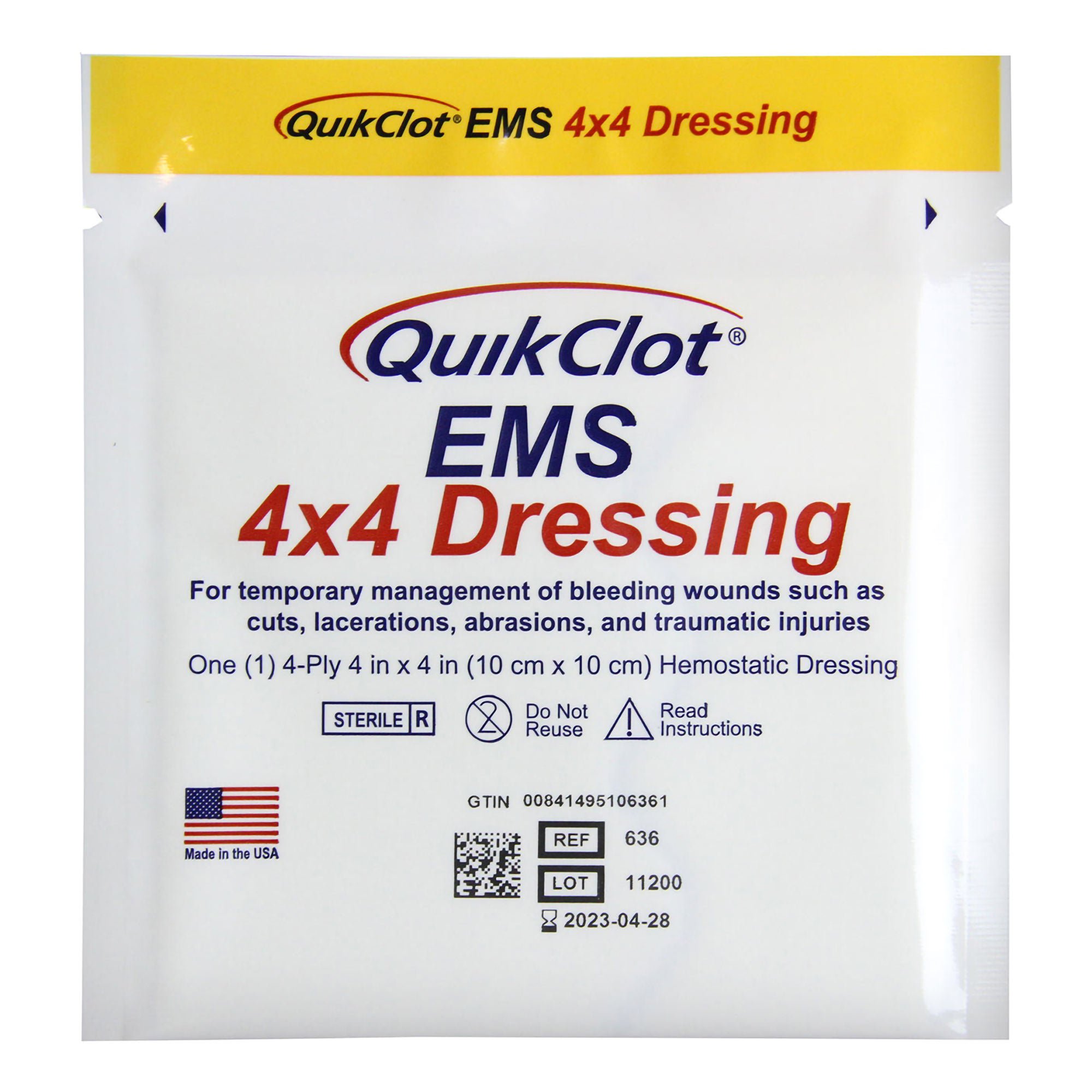 Teleflex LLC - 636 Hemostatic Dressing QuickClot® EMS 4 X 4 Inch 1 per Pack Sterile
