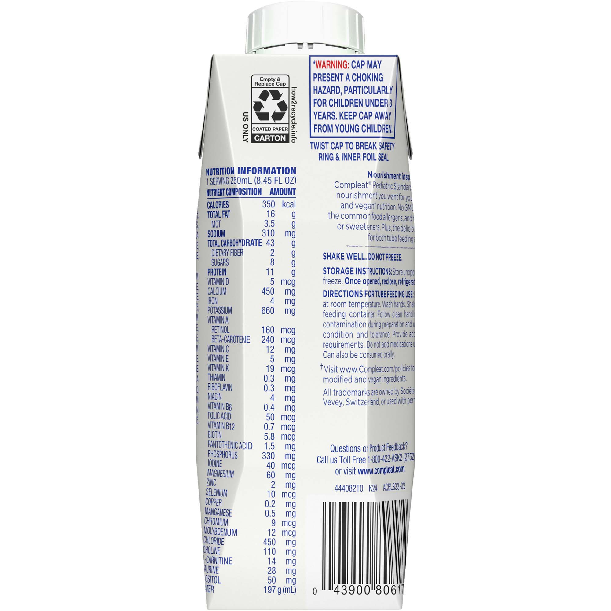 Nestle Healthcare Nutrition 00043900103563 - Compleat® Pediatric Standard Plant-Based 1.4 Cal Tube Feed Formula, Vanilla - 1/Each, 24/Case