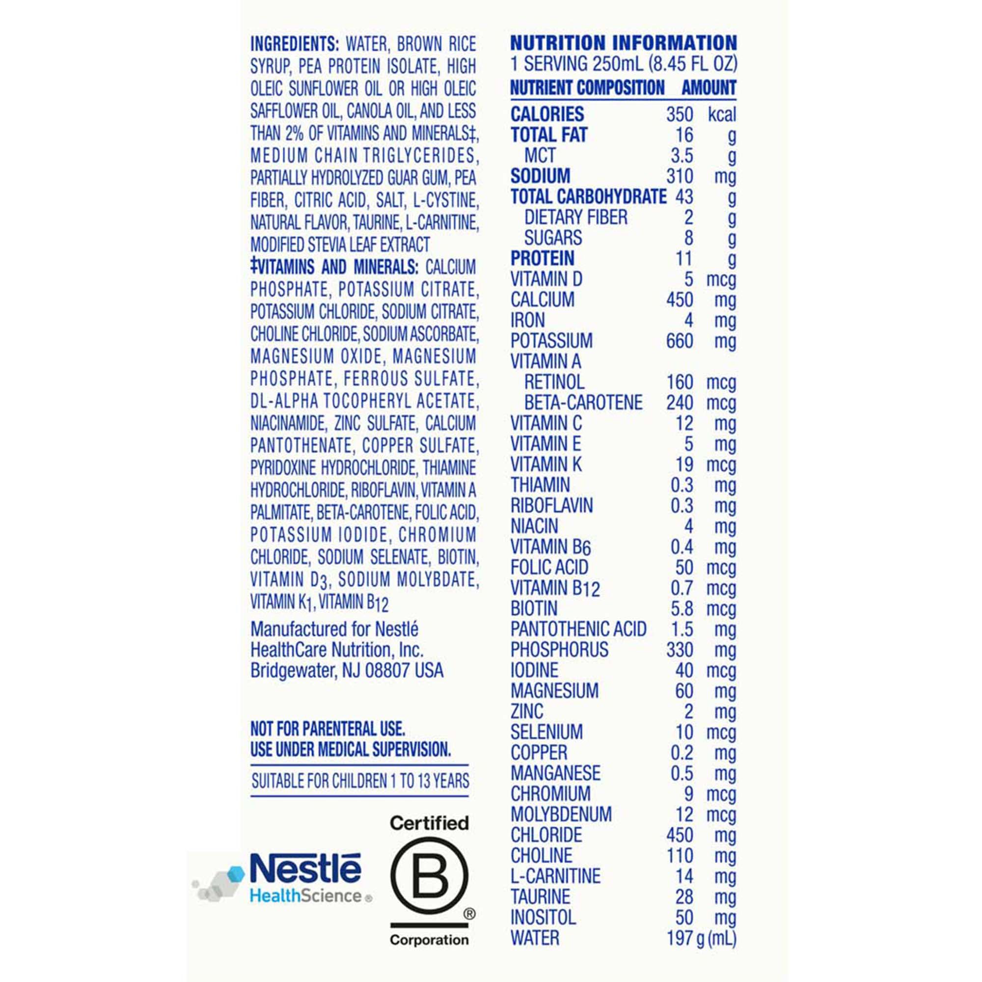 Nestle Healthcare Nutrition 00043900103563 - Compleat® Pediatric Standard Plant-Based 1.4 Cal Tube Feed Formula, Vanilla - 1/Each, 24/Case