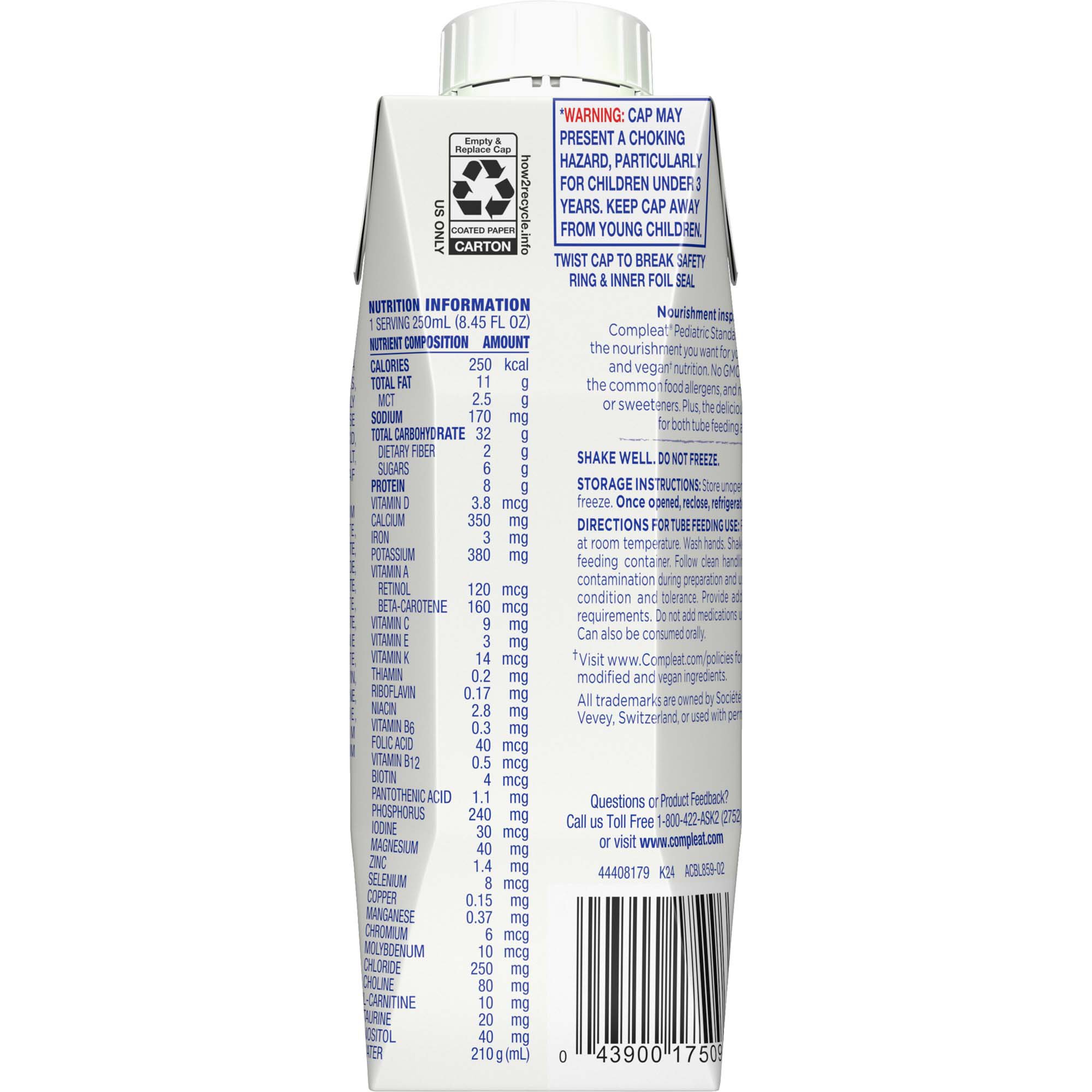 Nestle Healthcare Nutrition 00043900560410 - Compleat® Pediatric Standard Plant-Based 1.0 Cal Tube Feed Formula, Vanilla - 1/Each, 24/Case