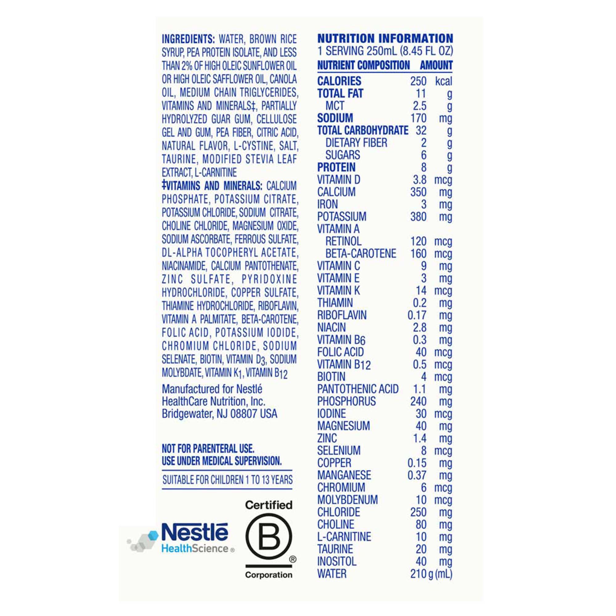 Nestle Healthcare Nutrition 00043900560410 - Compleat® Pediatric Standard Plant-Based 1.0 Cal Tube Feed Formula, Vanilla - 1/Each, 24/Case