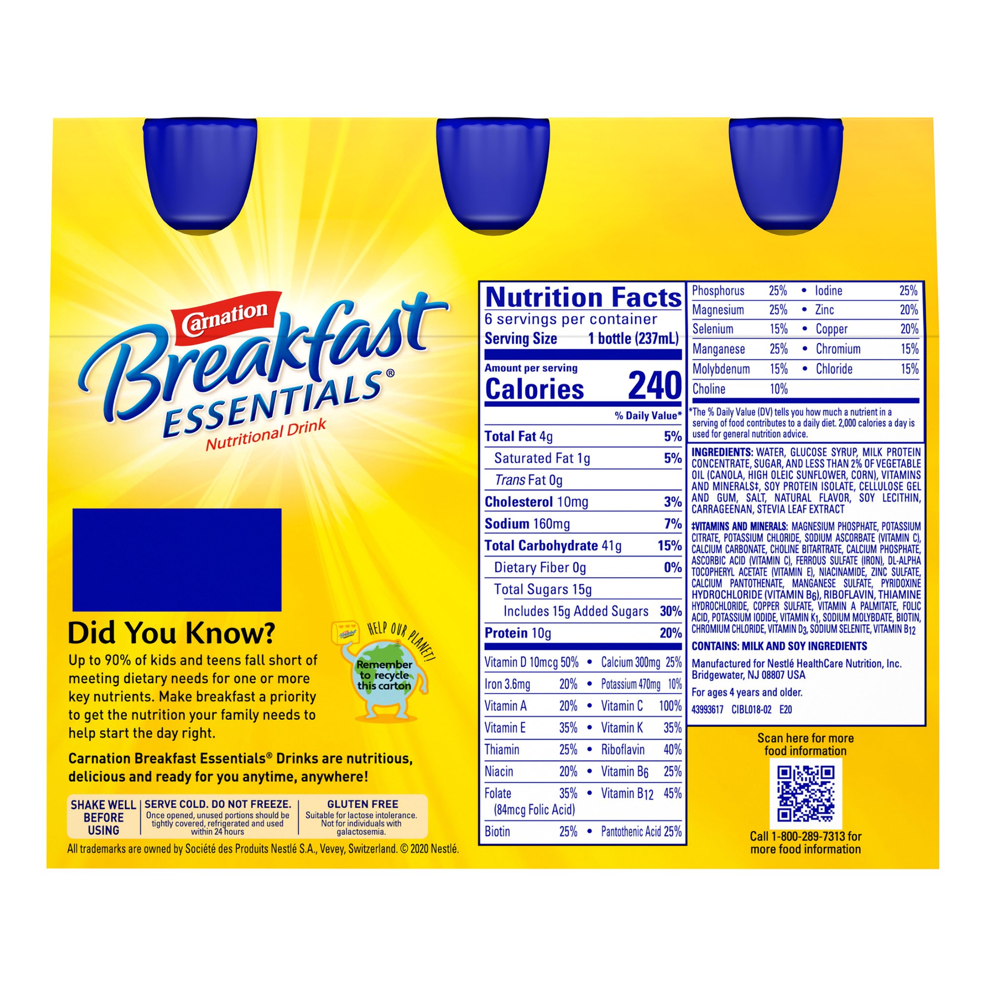 Nestle Clinical Nutritional 00050000415700 - Carnation Breakfast Essentials® Vanilla Nutritional Drink, 8-ounce bottle - 24/Case