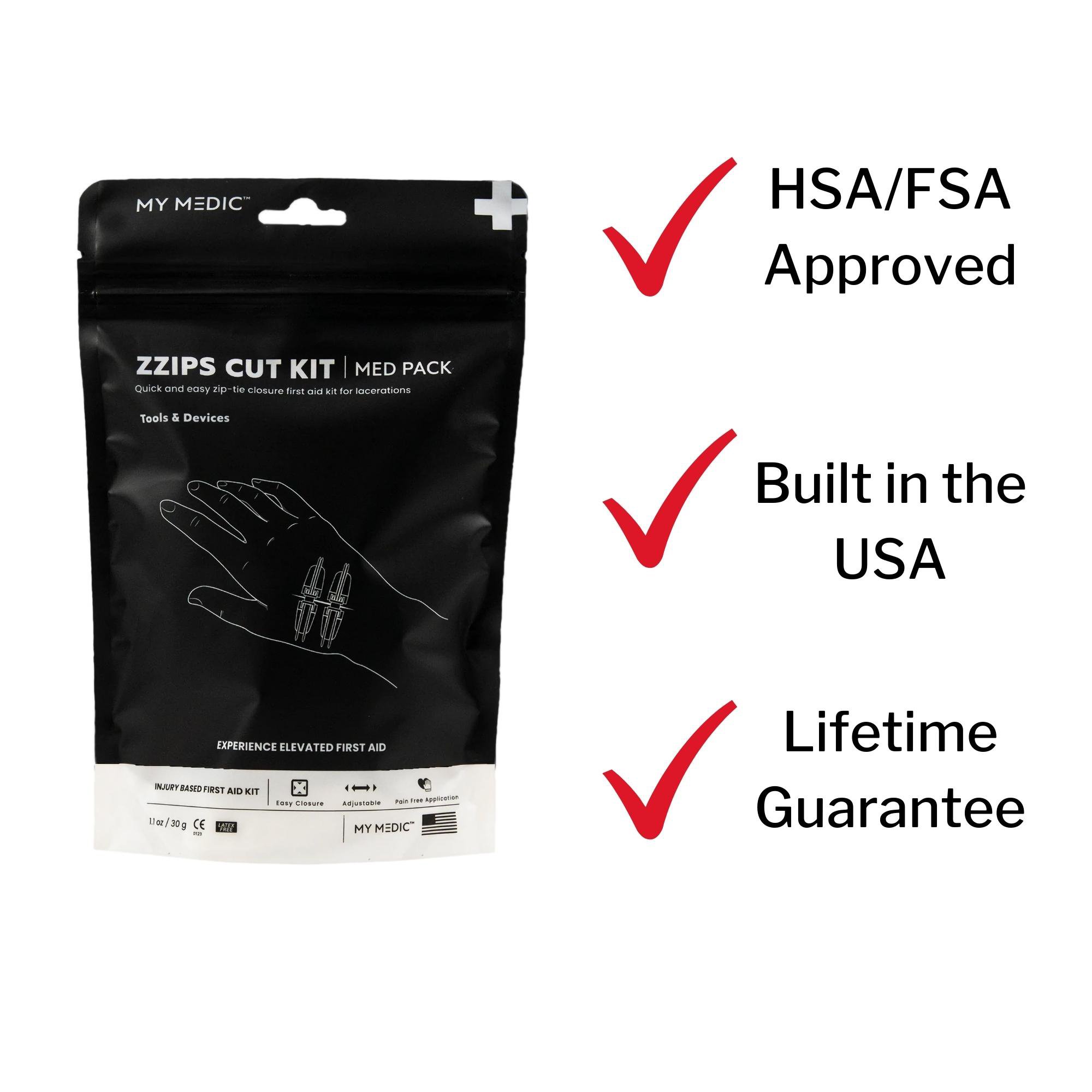MyMedic MM-SPL-MD-PK-ZZIP-CUT-EA - Med Packs™ Zzips First Aid Kit for Cuts, Lacerations in Portable Pouch - 1/Each