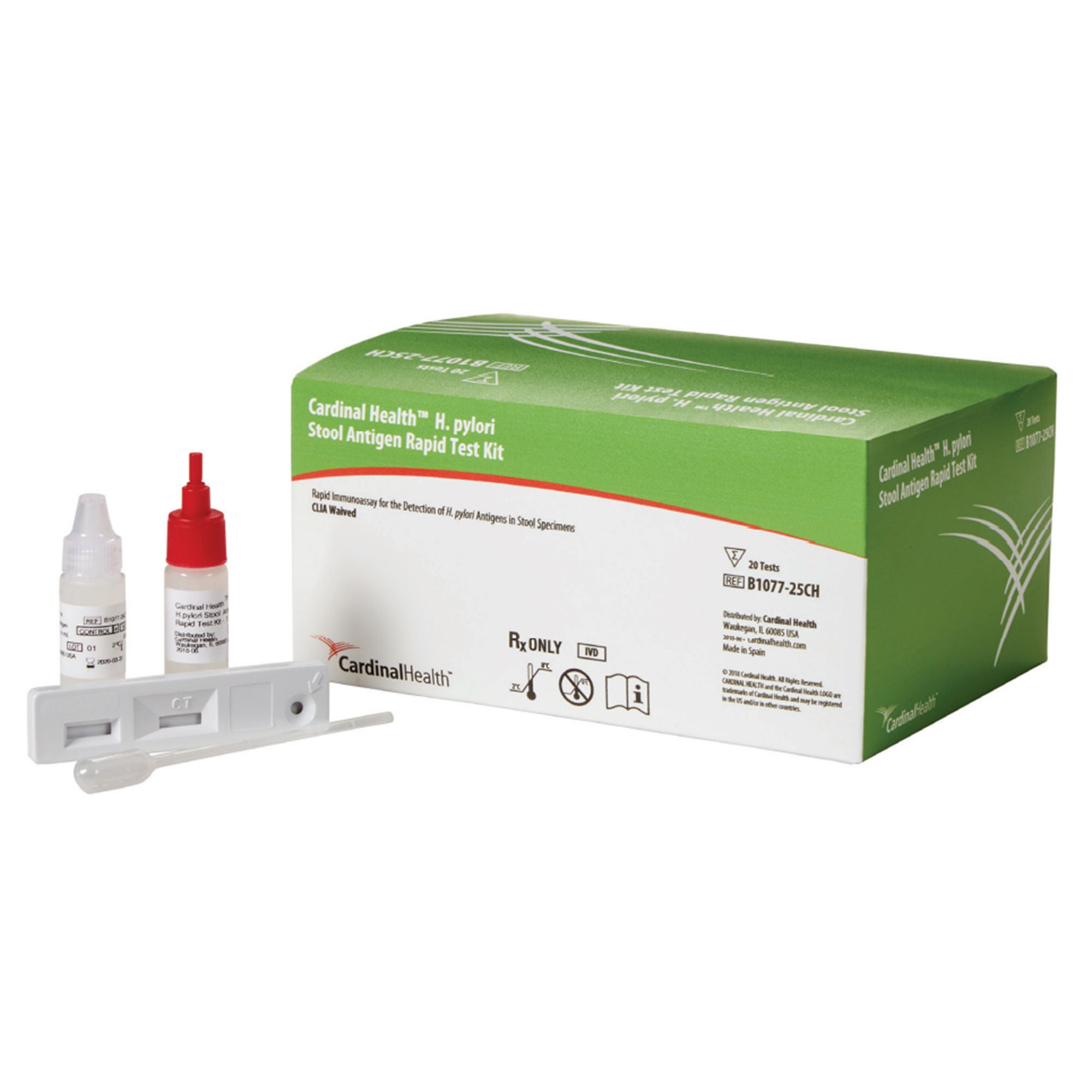 Cardinal - B1077-25CH H. Pylori Test Kit Cardinal Health™ H. Pylori 20 Tests CLIA Waived
