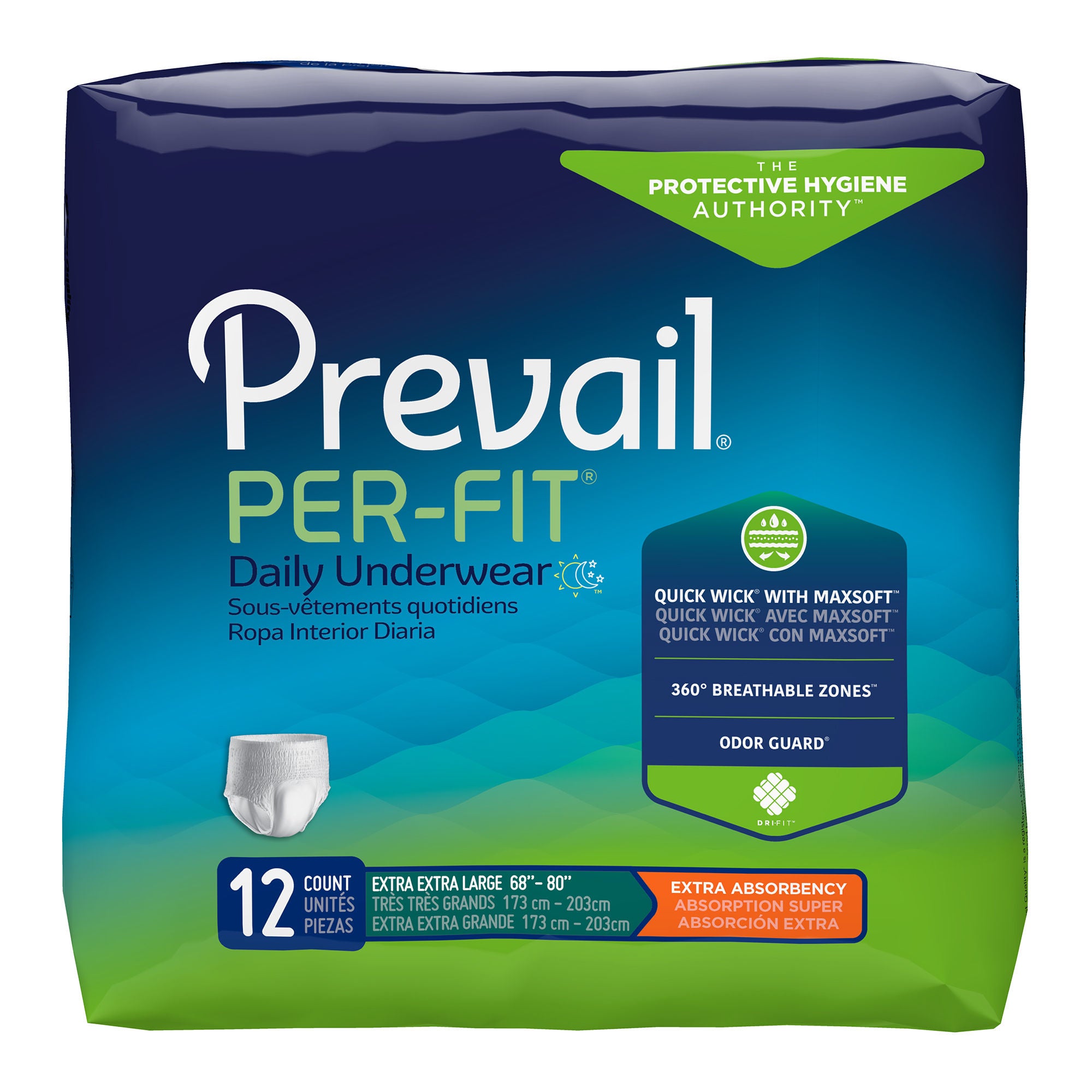 First Quality Products LLC - PF-517 Absorbent Underwear Prevail® Per-Fit® Extra Pull On with Tear Away Seams Adult 2X-Large Unisex Disposable Heavy Absorbency